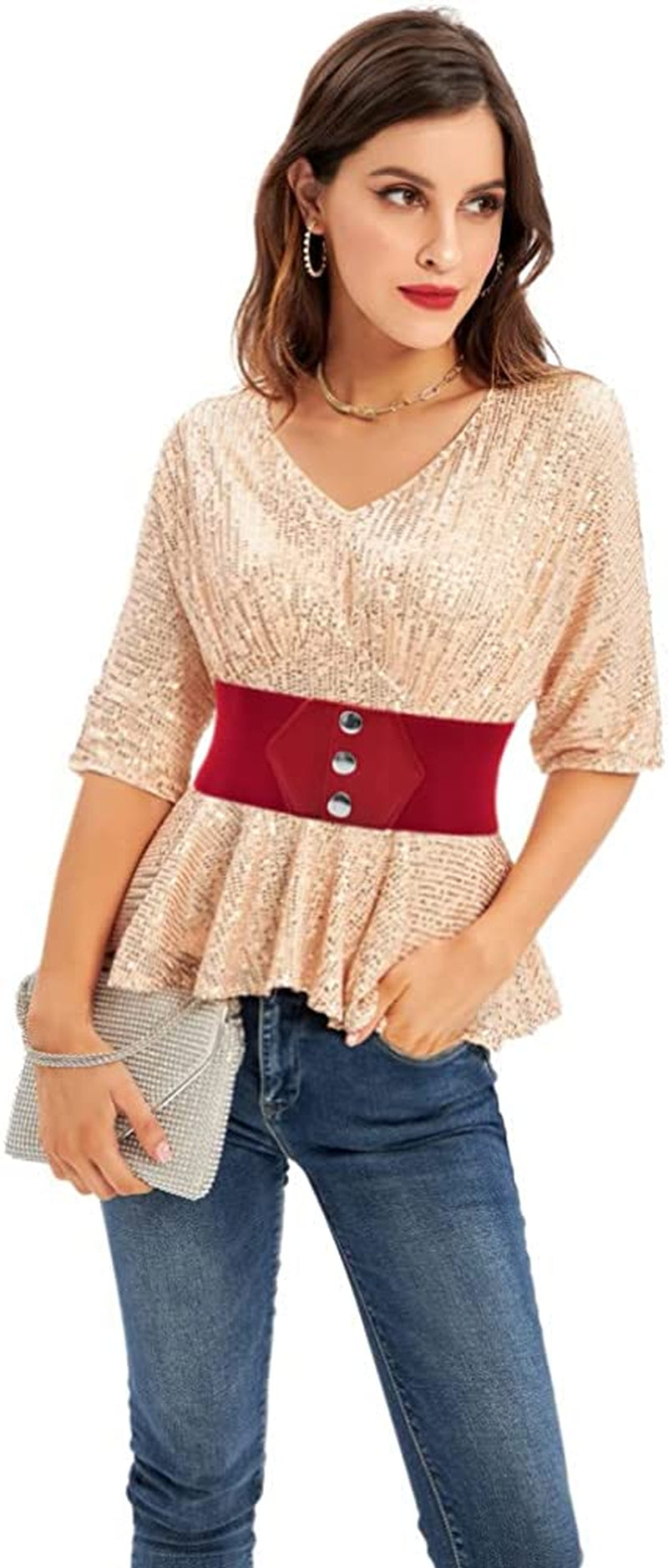GRACE KARIN Women'S Snap-Button Corset Belt Wide Elastic Belts for Dress Stretchy Waistband Apparel & Accessories > Clothing Accessories > Belts GRACE KARIN