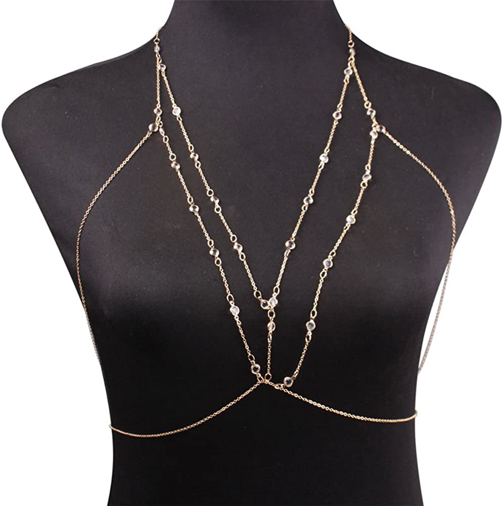 Bohemian Chain Bra Sexy Beads Shiny Luxury Long Rhinestone Bra Body Chains Statement Body Chain Jewelry Cross for Women Beach Body Accessories Apparel & Accessories > Jewelry > Body Jewelry China