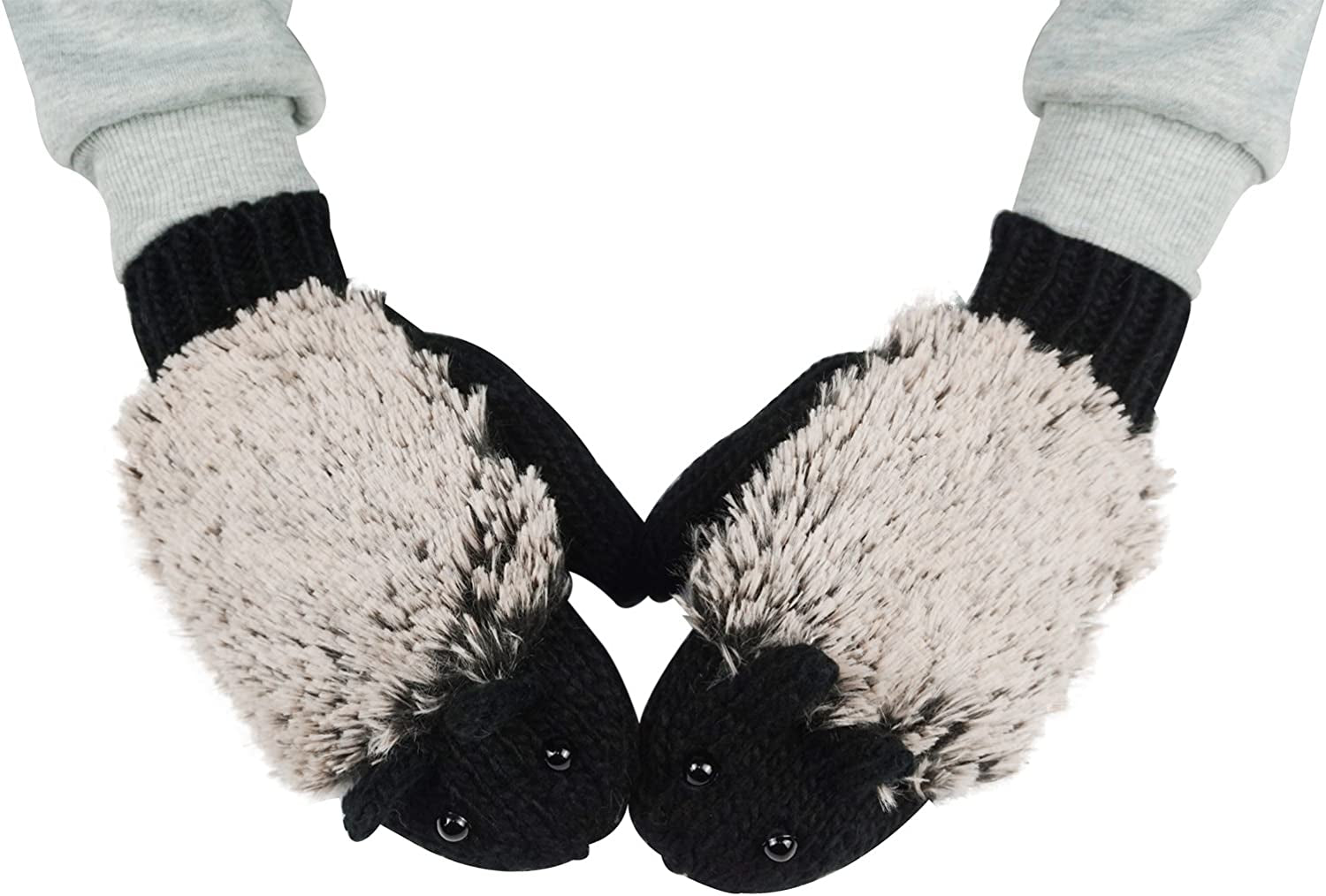 Double Layer Winter Thicken Warm Knit Mittens Cartoon Hedgehog Gloves Apparel & Accessories > Clothing Accessories > Gloves & Mittens Bienvenu Black