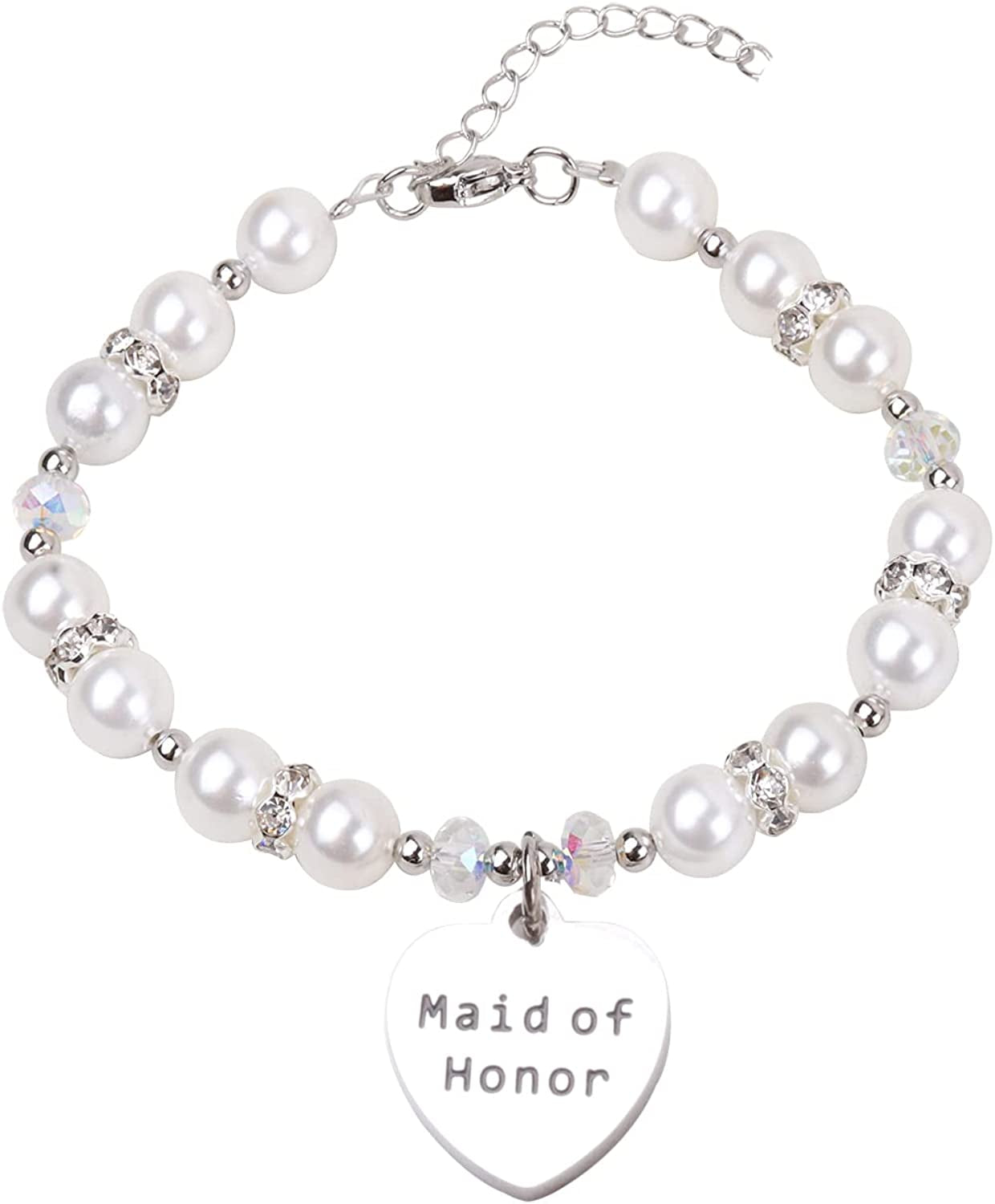 Junior Bridesmaid Bracelet Wedding Party Gifts Bridesmaid Bracelet Maid of Honot Bracelet Matron of Honor Jewerly Bridal Party Gift Bridesmaid Gift Apparel & Accessories > Jewelry > Bracelets AZFEIYA White-Maid