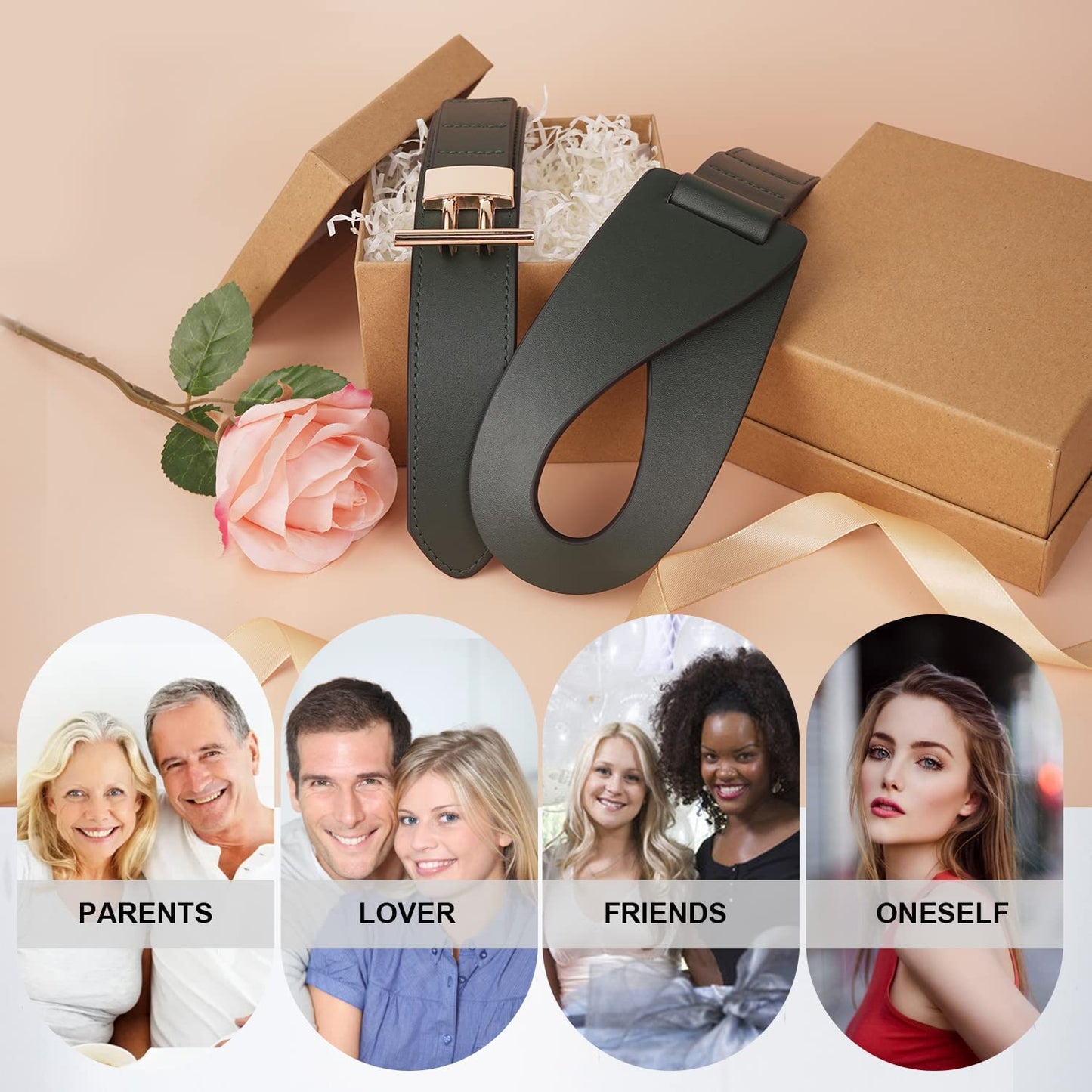FIORETTO Dress Belts for Women, Wide Black Elastic Belt, Fashion Cinch Belt, Genuine Leather/Pu Leather Ladies Waist Belts Apparel & Accessories > Clothing Accessories > Belts FIORETTO