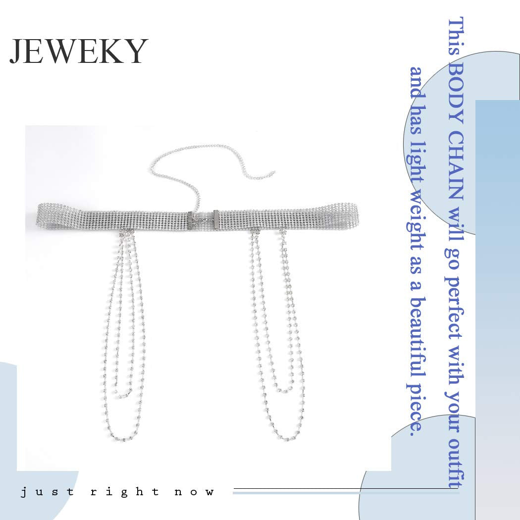 Jeweky Crystal Belly Crystal Waist Chain Silver Body Chains Summer Beach Nightclub Rave Body Accessories Jewelry for Women and Girls Apparel & Accessories > Jewelry > Body Jewelry Artist Unknown