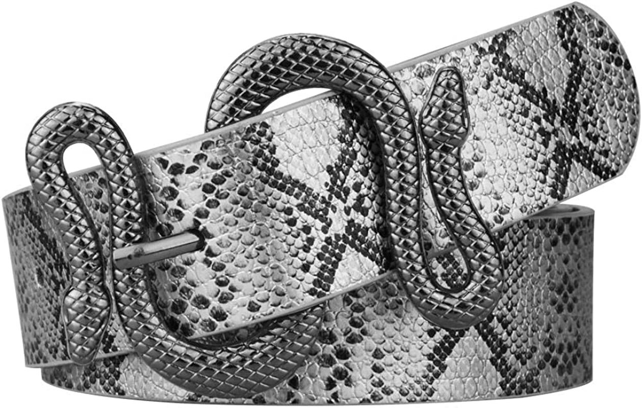 Belts for Women,Women Fashion Leather Belt for Dress with Snake Belt Buckle Apparel & Accessories > Clothing Accessories > Belts taffeta alley Silver+black Buckle waist28.6"-32.6"