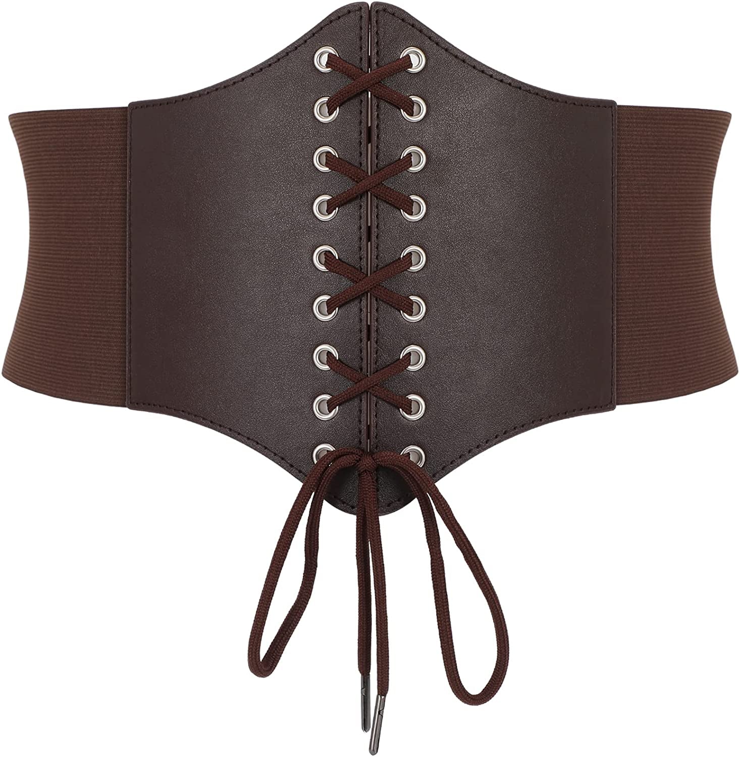 Corset Belt for Women Lace up Elastic Leather Waist Corset Tied Waspie Belt for Renaissance Pirate Halloween Costume Apparel & Accessories > Clothing Accessories > Belts WOWOGO 2-coffee Fit Waist Size 24"-26"
