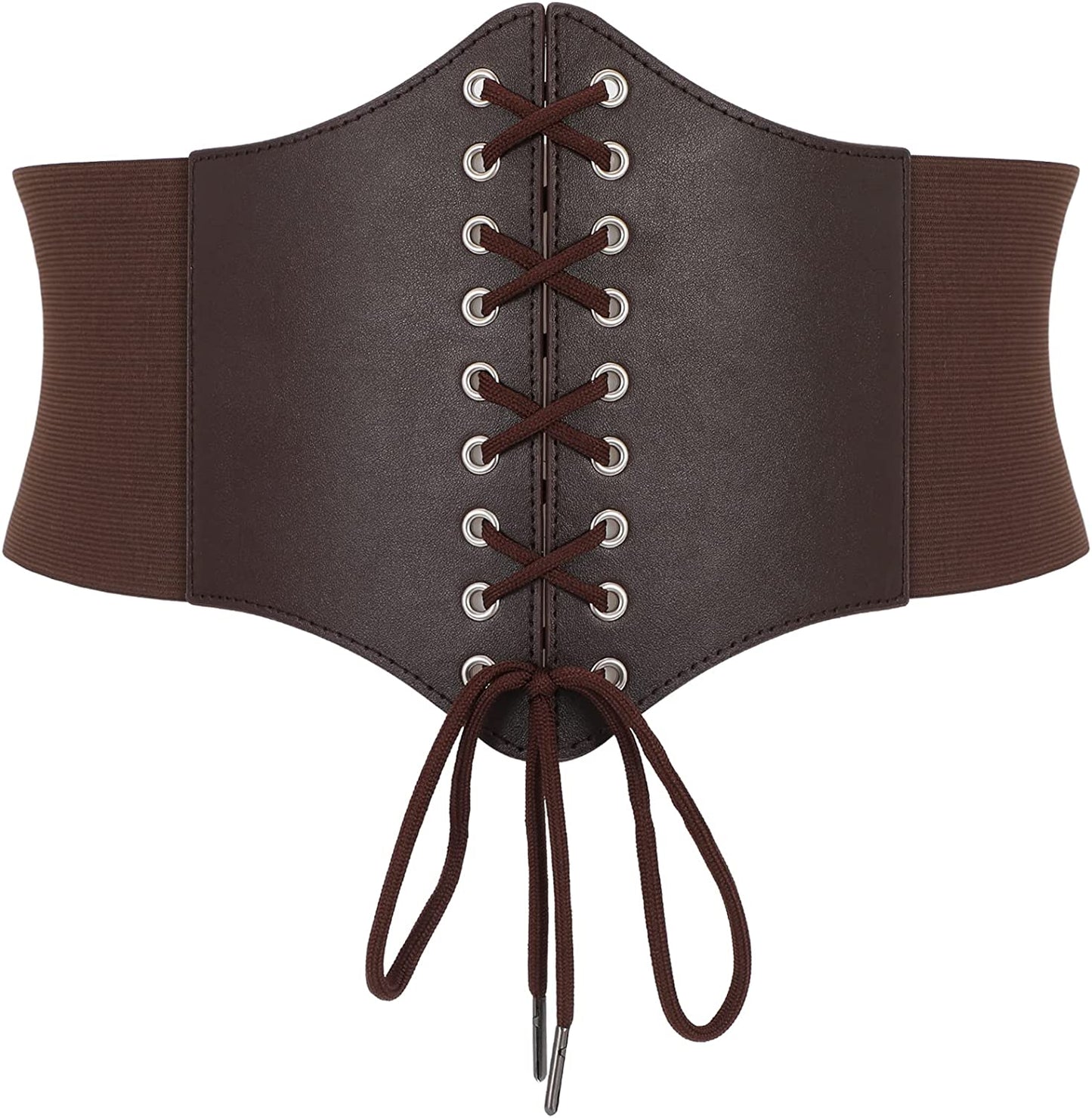 Corset Belt for Women Lace up Elastic Leather Waist Corset Tied Waspie Belt for Renaissance Pirate Halloween Costume Apparel & Accessories > Clothing Accessories > Belts WOWOGO 2-coffee Fit Waist Size 24"-26"