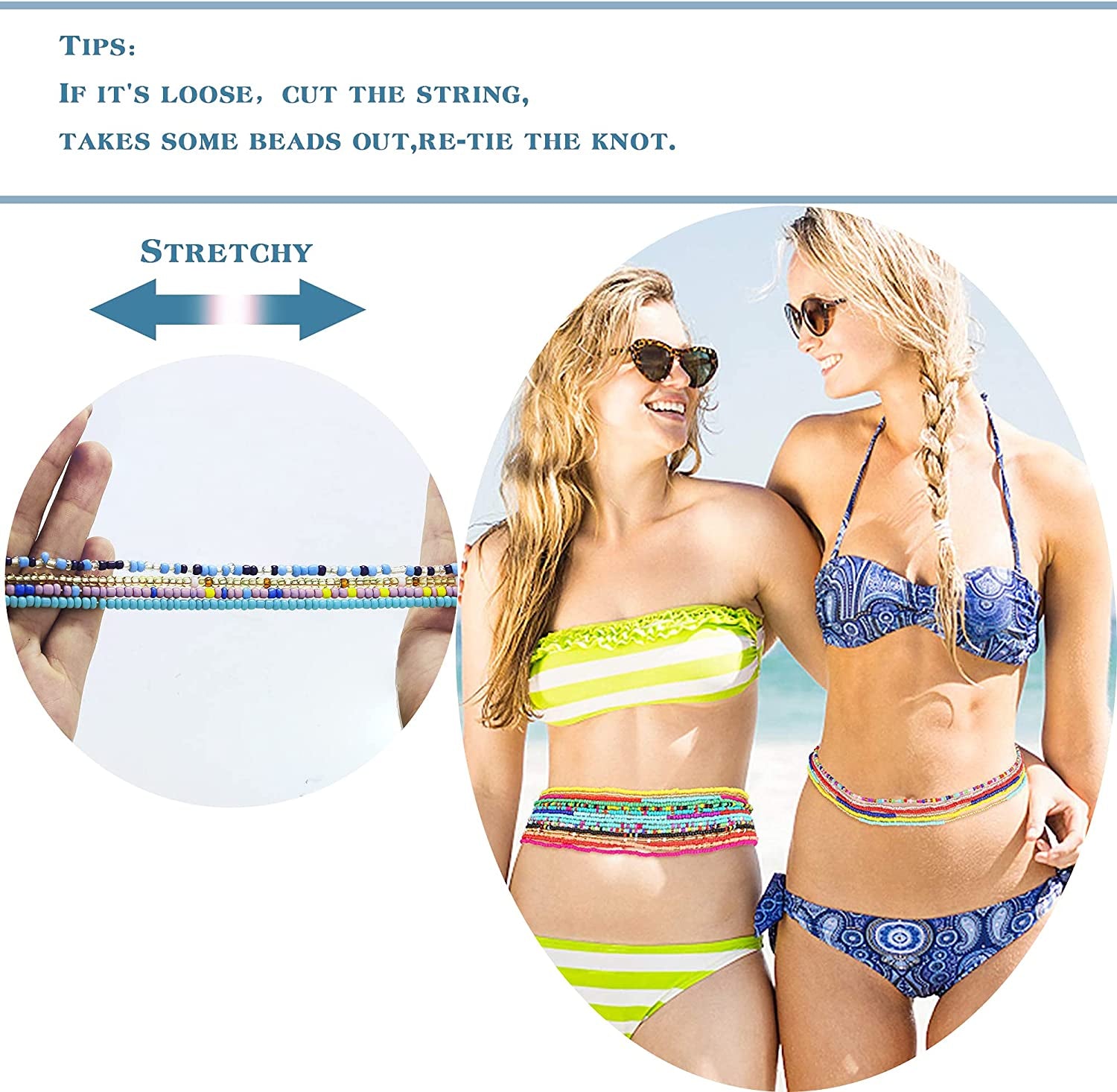 FIBO STEEL 32 Pcs Waist Bead Chain for Women Colorful Belly Beads for the Waist Summer Beach Bikini Belly Chains African Body Chains Jewelry Set Apparel & Accessories > Jewelry > Body Jewelry FIBO STEEL