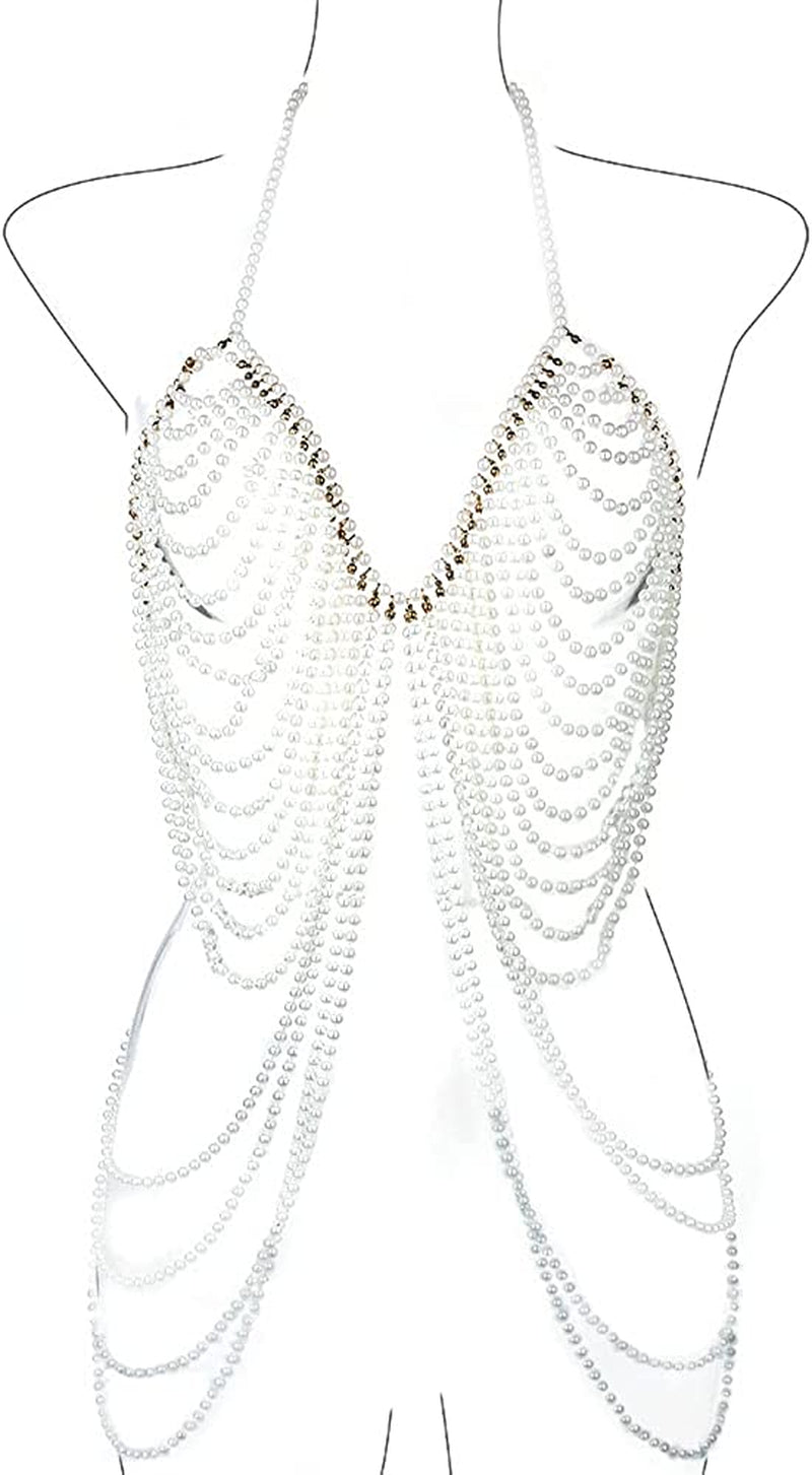 LORYP Pearl Body Chain Necklace for Women - Adjustable Size Pearl Shoulder Chains Fashion Colorfast Pearl Body Chain Jewelry Apparel & Accessories > Jewelry > Body Jewelry LORYP Pearl White-H