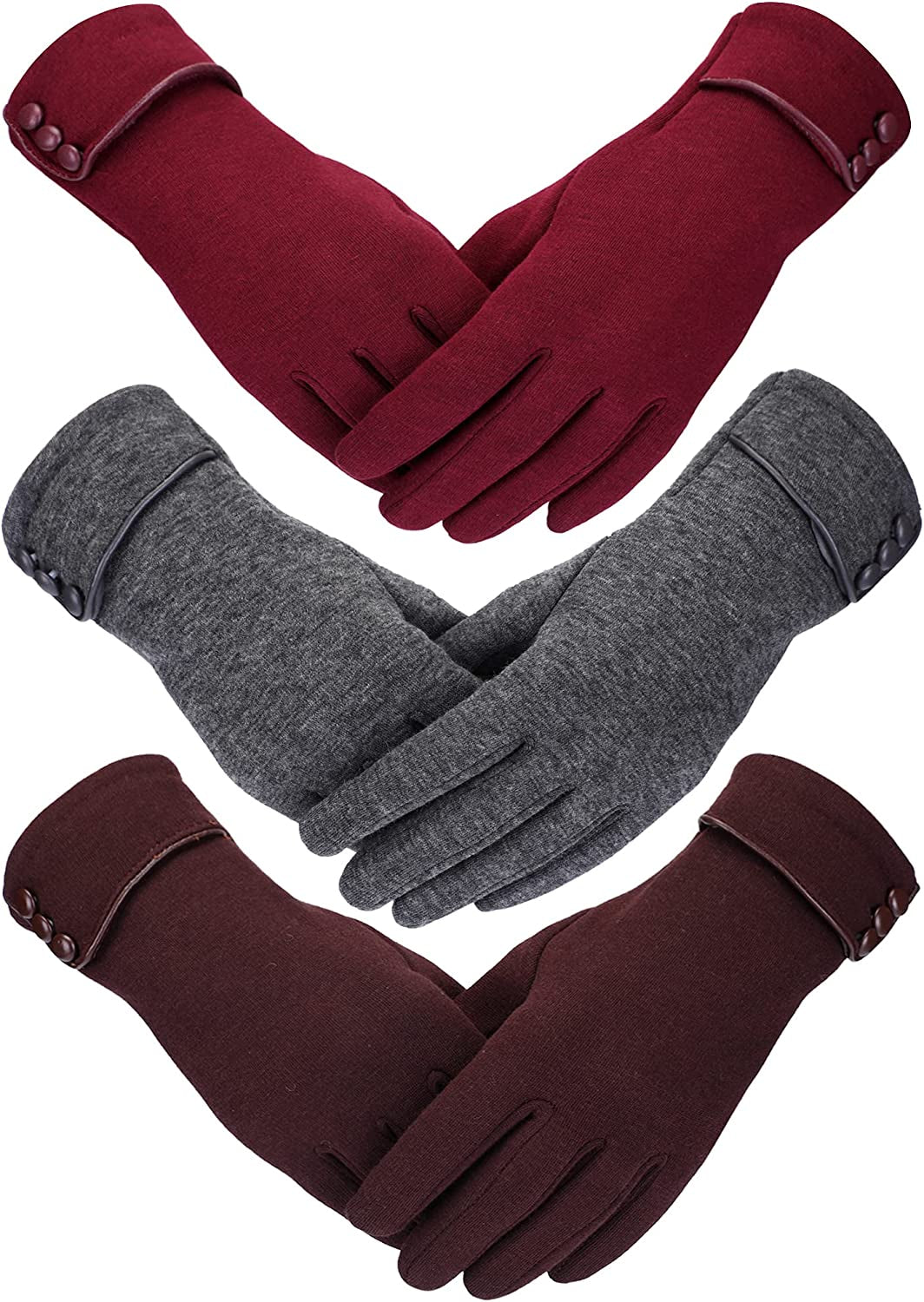 Patelai 3 Pairs Women Winter Gloves Warm Touchscreen Gloves Windproof Gloves for Women Girls Winter Using Apparel & Accessories > Clothing Accessories > Gloves & Mittens Patelai Wine Red, Gray, Brown