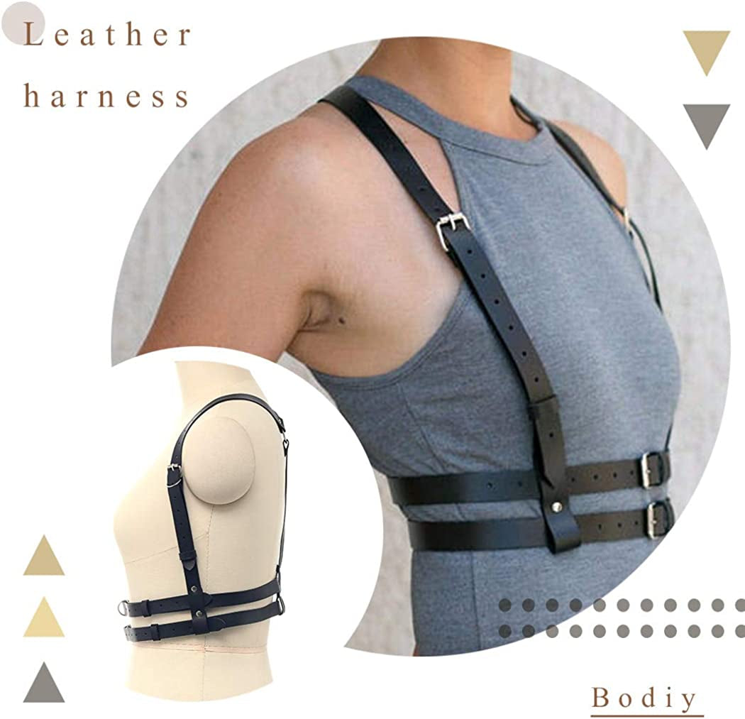Bodiy Punk Waist Harness Belt Fashion Body Chain Black Goth Rave Adjustable Body Jewelry for Women and Girls Apparel & Accessories > Jewelry > Body Jewelry Bodiy