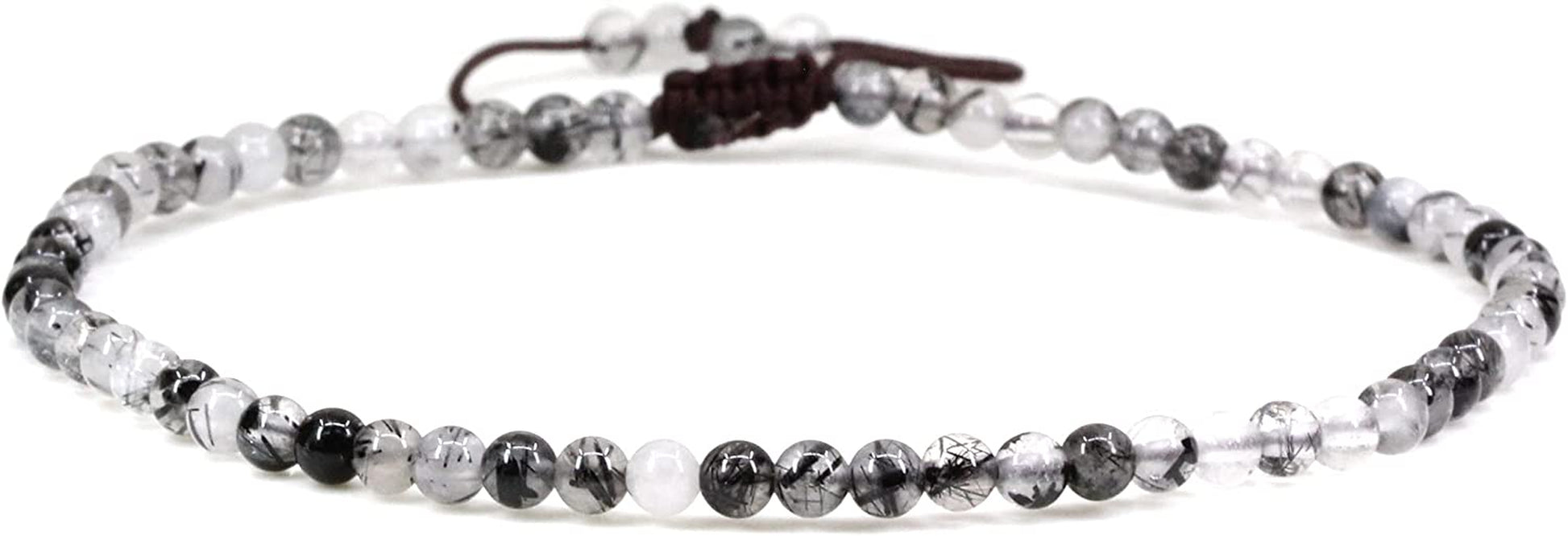 Keleny Natural Gemstone 4Mm round Bead Charm Stretch Anklet for Women Brown Rope Adjustable 8.6-11 Inch Apparel & Accessories > Jewelry > Anklets Kelenystones Black Rutilated Quartz