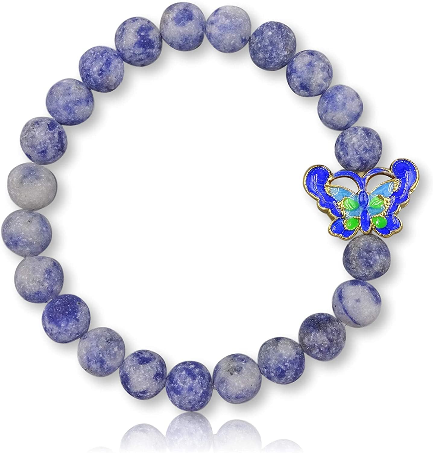 MGR MY GEMS ROCK! 8MM Natural Gem Stone Bead Charm Bracelet Cloisonne Butterfly Charm CZ Leopard Head Charm Beaded Stretch Elastic Chakra Bracelet Apparel & Accessories > Jewelry > Bracelets MGR MY GEMS ROCK! matte sodalite