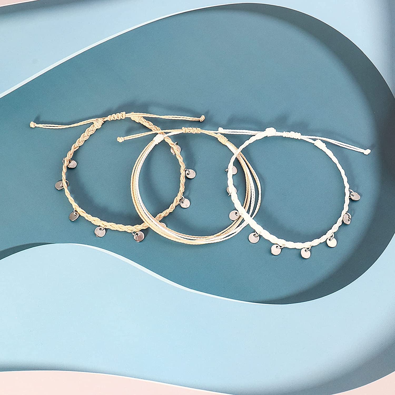 FANCY SHINY String Ankle Bracelets Waterproof Rope Anklets Braided Beach Boho Coin Anklets Cute Friendship Foot Jewelry for Women Teen Girls Apparel & Accessories > Jewelry > Anklets FANCY SHINY