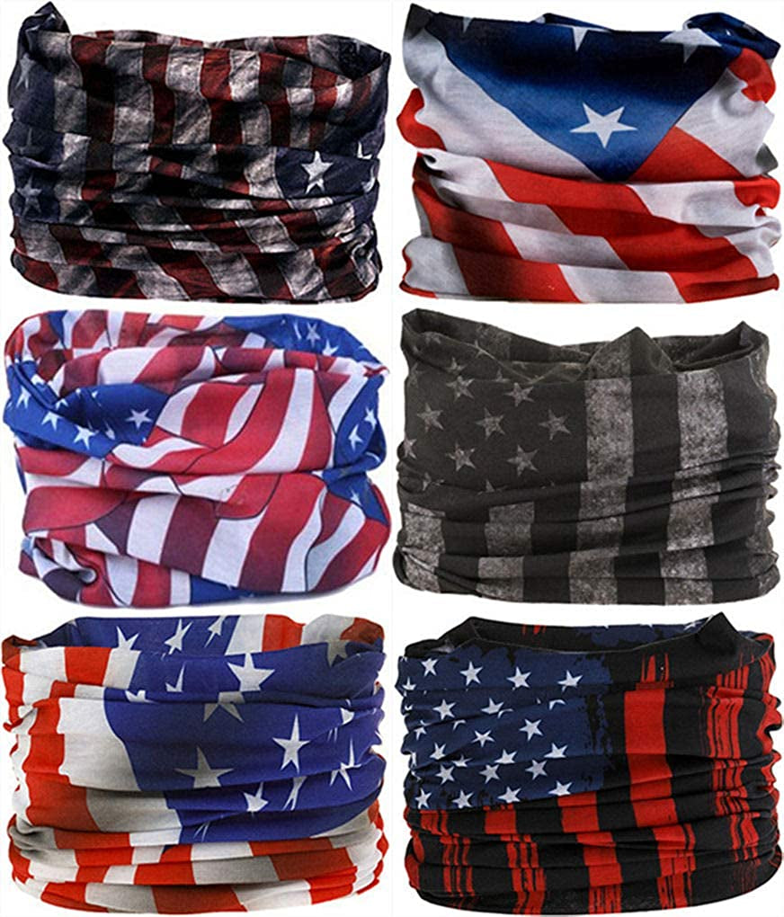 VANCROWN Neck Gaiter Headband Headwear Head Wrap Face Mask Magic Scarf Bandana for Men and Women Apparel & Accessories > Clothing Accessories > Bandanas & Headties VANCROWN 6pcs.the Stars and Stripes