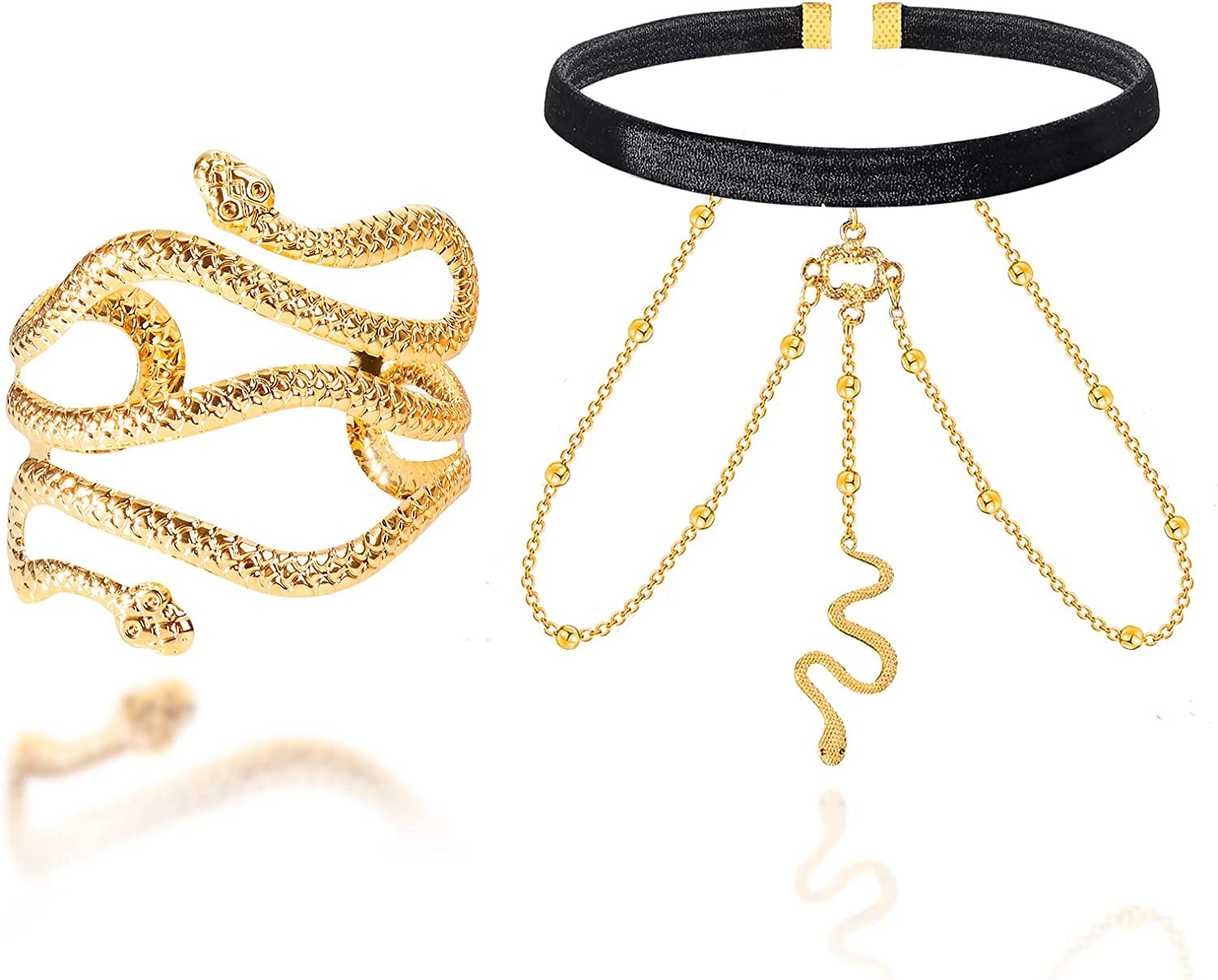 Snake Leg Chain for Women Thigh Chain for Girls Gold Snake Pendant Boho Body Chain for Beach Summer Holiday Apparel & Accessories > Jewelry > Body Jewelry HUASAI Gold Snake Leg Chain+Snake Arm Cuff