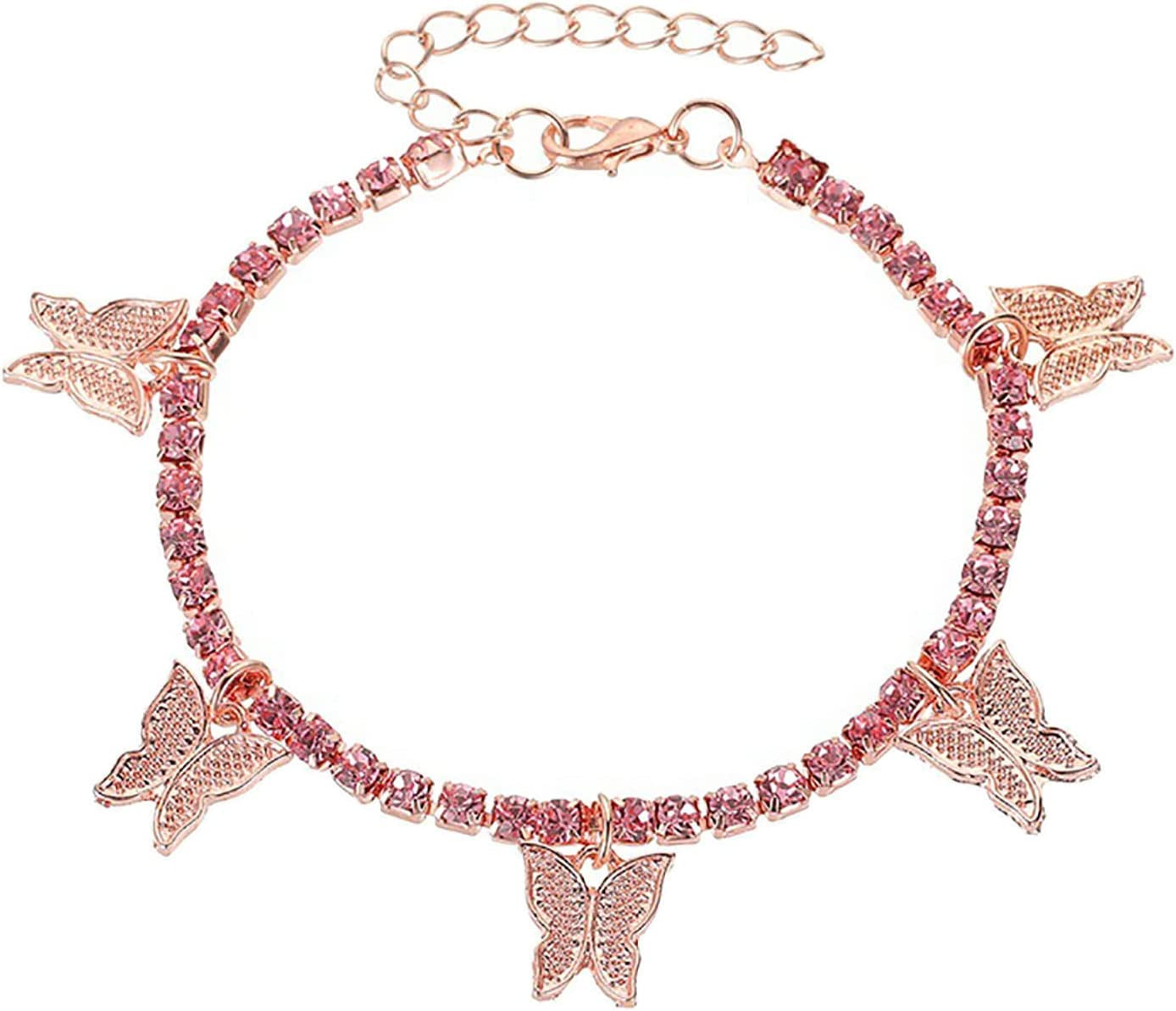 Dainty Zircon Tennis Anklet Bracelets Cute Butterfly Charm Anklets Adjustable Stackable Boho Anklet for Teen Girls Mom Beach Jewelry Birthday (Gold, One Size) Apparel & Accessories > Jewelry > Anklets Generic Black,Rose Gold,Silver One Size