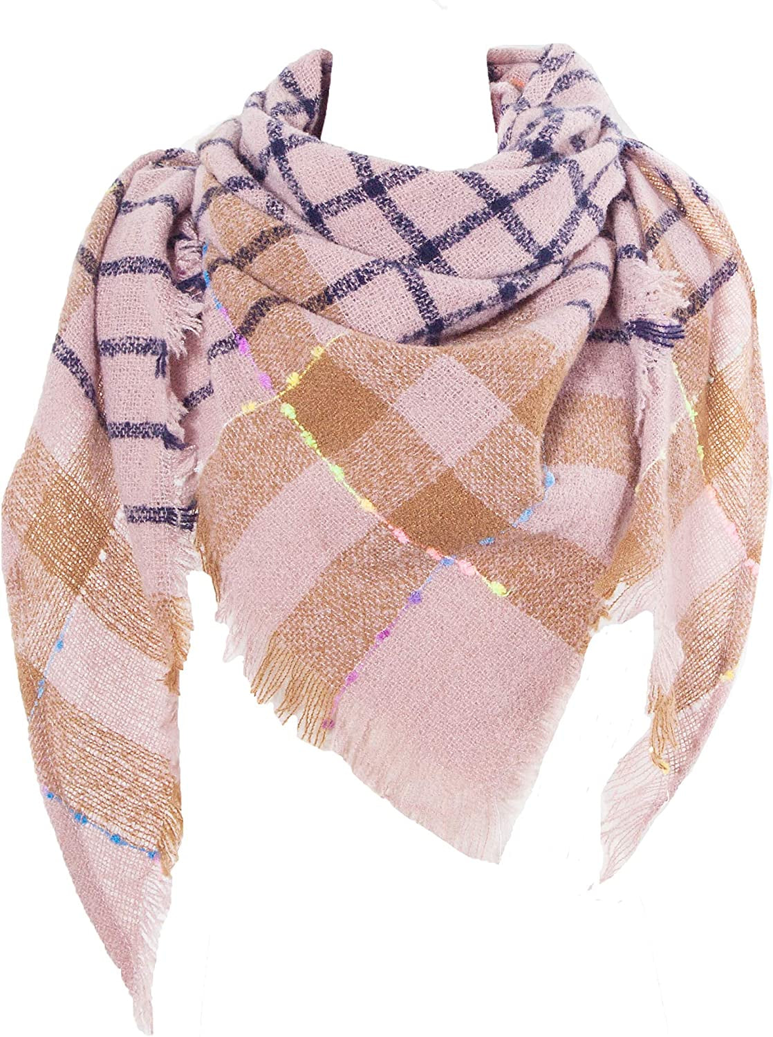 Wander Agio Womens Winter Scarfs Warm Scarf Half Shawls Triangle Scarves Stripe Plaid Apparel & Accessories > Clothing Accessories > Scarves & Shawls Wander Agio Blue Pink 10
