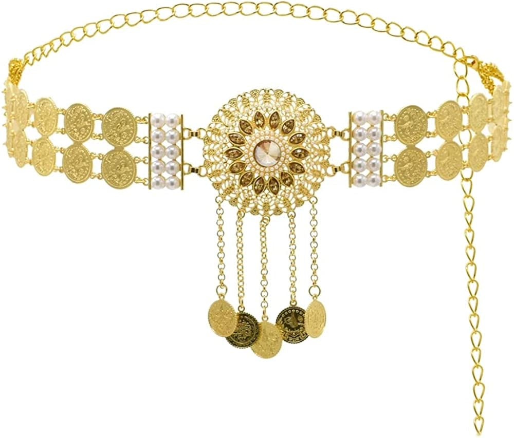 Idealway Indian Style 14 K Gold Plated Crystal Flower Turquoise Waist Belly Chains Dancing Beach Belt Body Jewelry Apparel & Accessories > Jewelry > Body Jewelry idealway D1