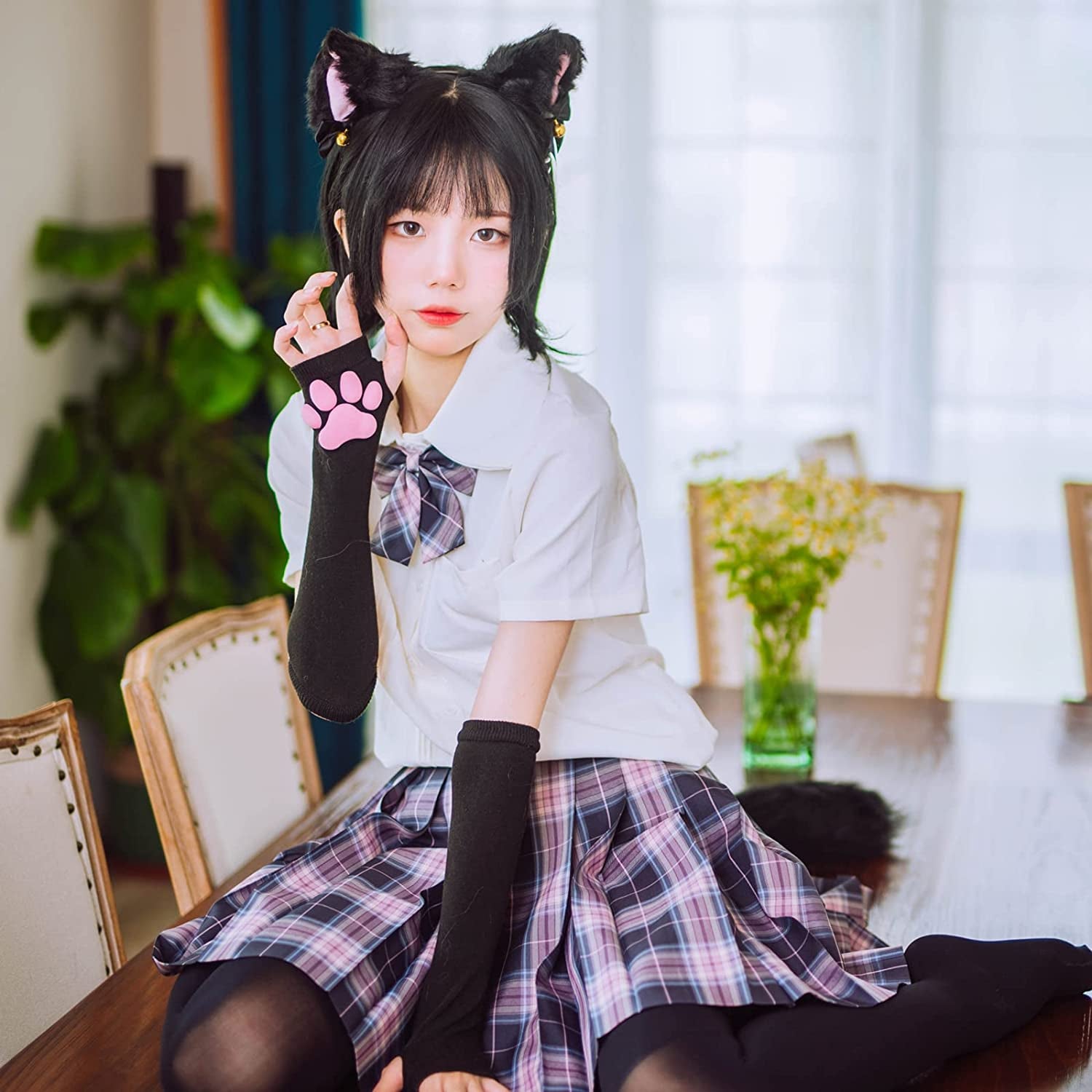 Cute Cat Paw Mittens Gloves, Kawaii Cat Cosplay Kawaii Soft 3D Toes Beans Fingerless Cat Claw Paws Pad Sleeve Apparel & Accessories > Clothing Accessories > Gloves & Mittens HOMEGYMFREE