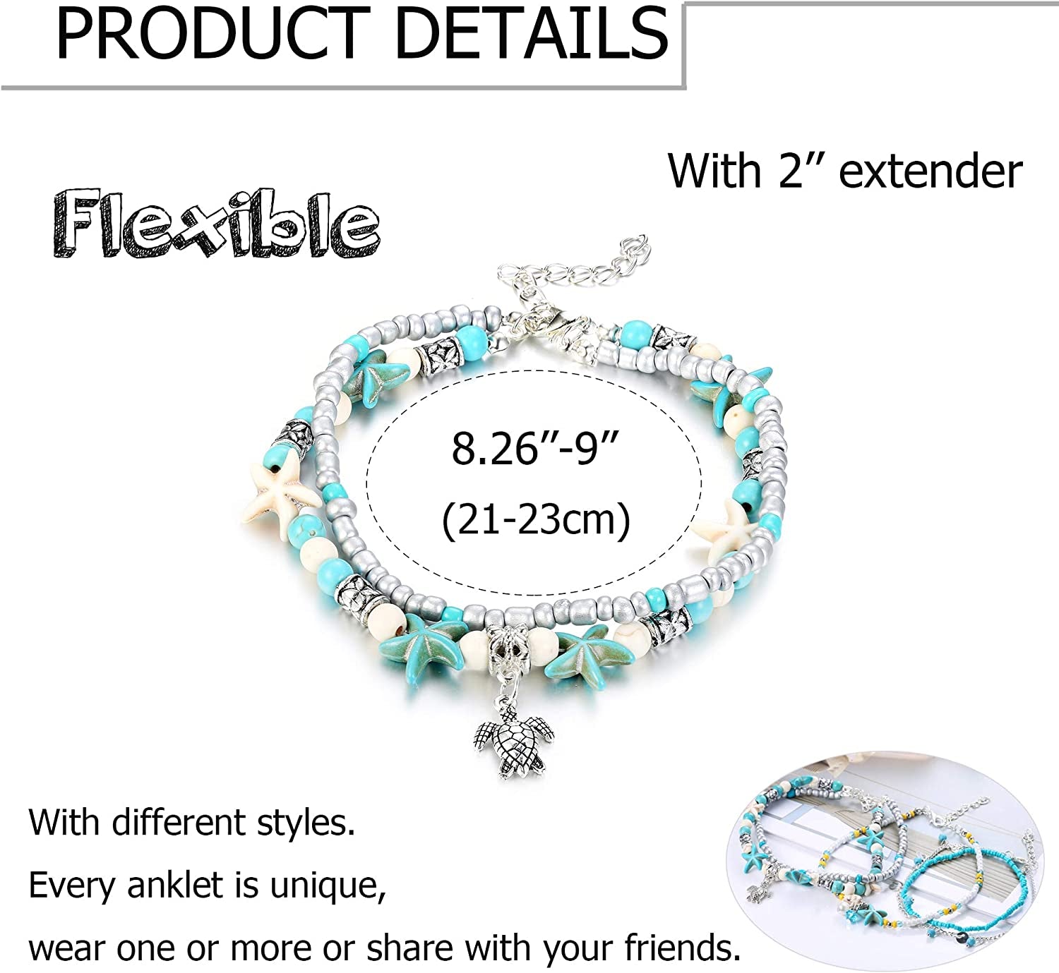 LOYALLOOK 18Pcs Anklet Bracelets for Womens Ankle Chain Turtle Wave Anklet Beach Ankle Bracelets Foot Jewelry for Women Apparel & Accessories > Jewelry > Anklets LOYALLOOK