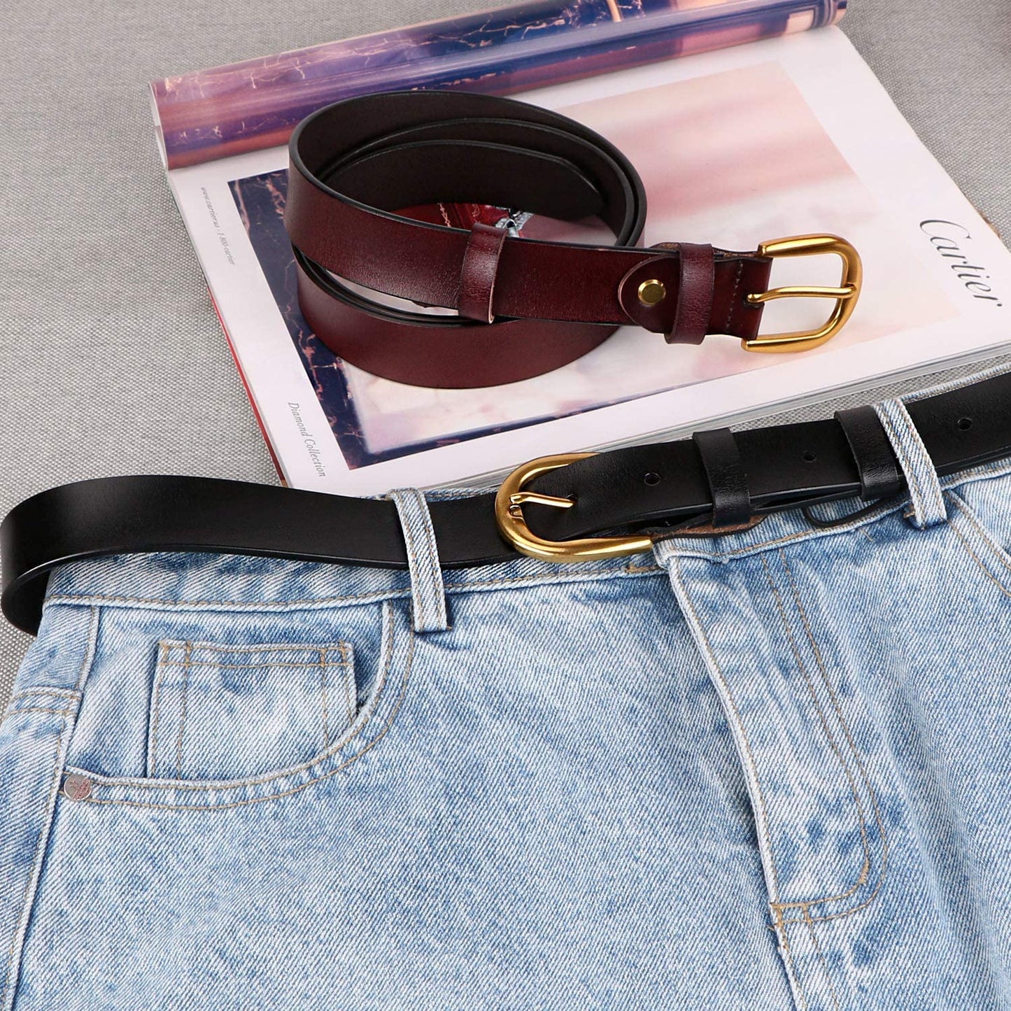 Women Leather Belt for Jeans Pants Dresses Black Ladies Waist Belt with Pin Buckle by WHIPPY Apparel & Accessories > Clothing Accessories > Belts WHIPPY