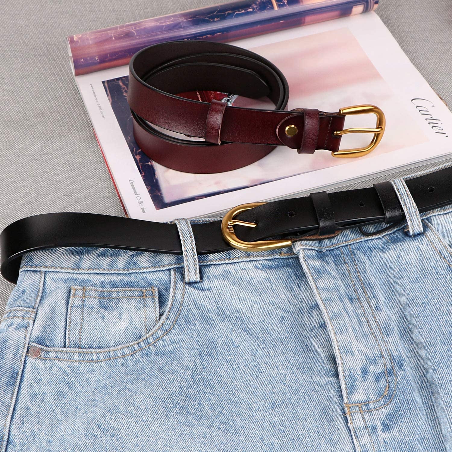 Women Leather Belt for Jeans Pants Dresses Black Ladies Waist Belt with Pin Buckle by WHIPPY Apparel & Accessories > Clothing Accessories > Belts WHIPPY