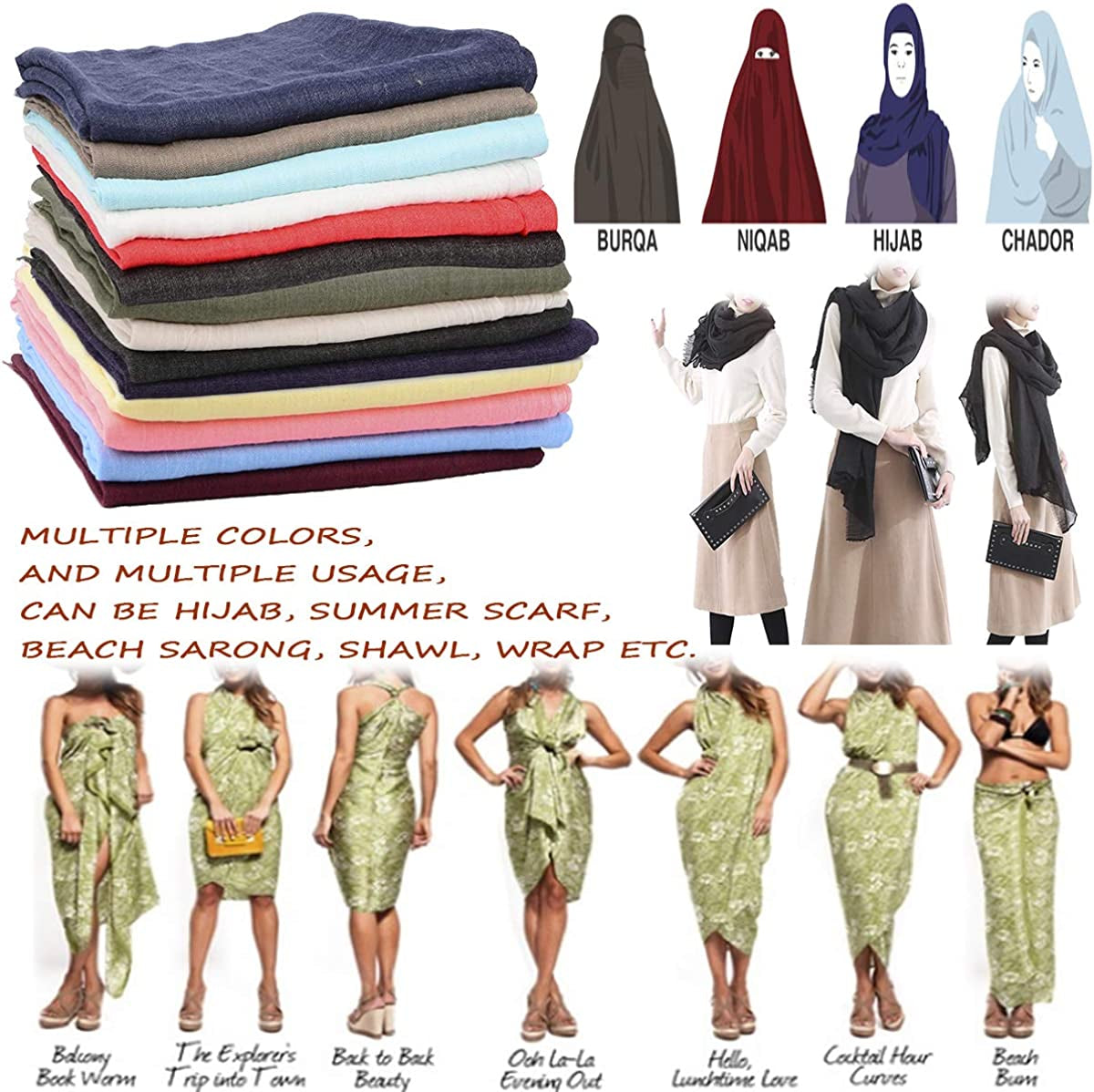 Iristide Women Summer Scarfs Large Long Lightweight Linen Beach Gauze Shawl Wrap 75”×43” Apparel & Accessories > Clothing Accessories > Scarves & Shawls Iristide