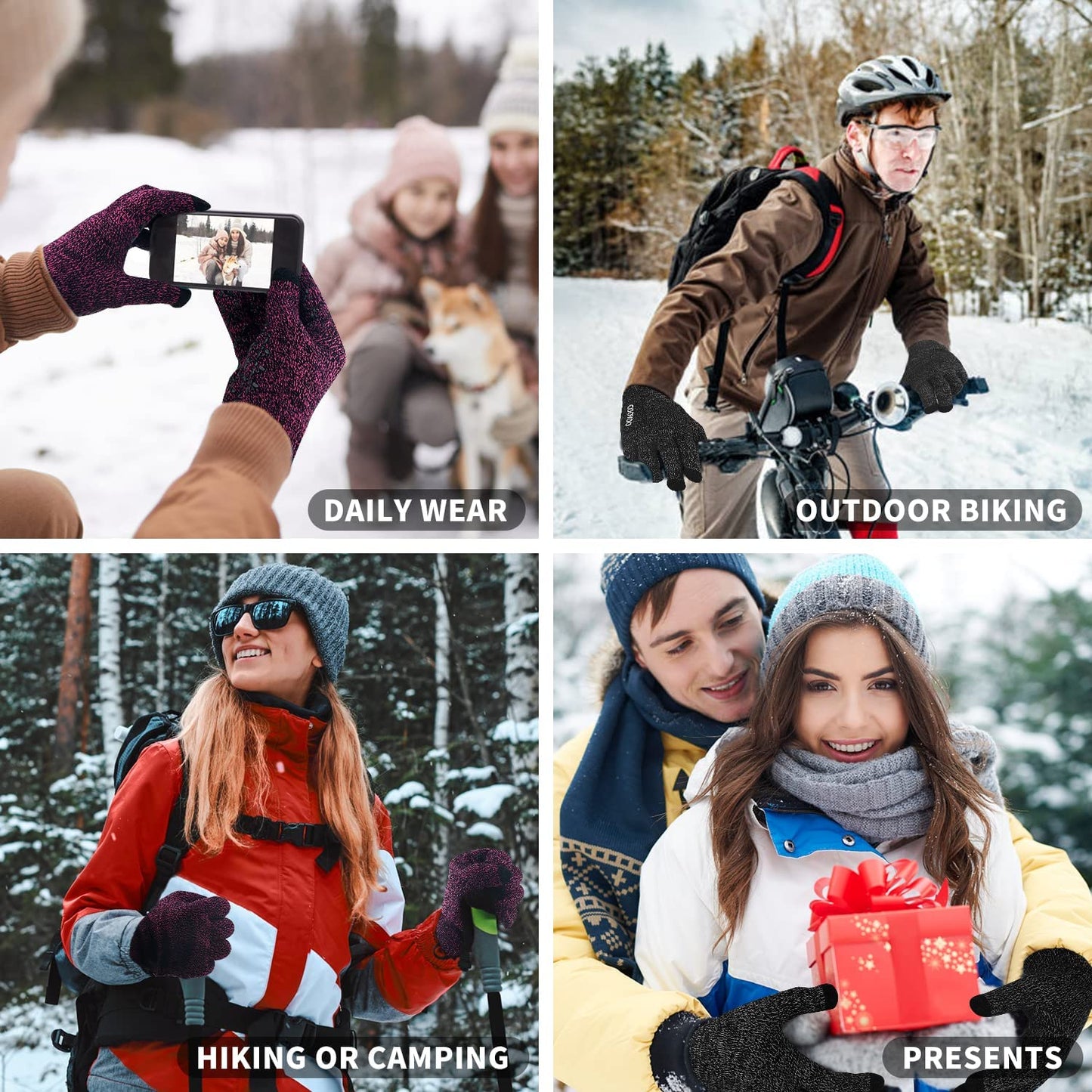 Winter Gloves for Women and Men 1/2/3 Pairs,Upgraded Touch Screen Gloves,Anti-Slip Silicone Gel- Thermal Soft Wool Lining Apparel & Accessories > Clothing Accessories > Gloves & Mittens COOYOO