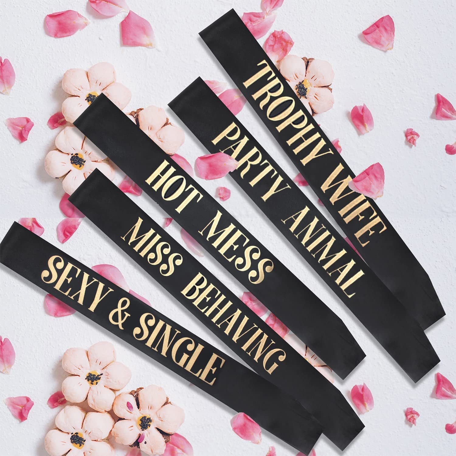 Snsowed 12 Pack- Bachelorette Party Bride to Be Sash- Unique Bride Bridesmaid Sashes for Bachelorette Party (Black, Rose Gold Letters) Apparel & Accessories > Clothing Accessories > Sashes Snsowed
