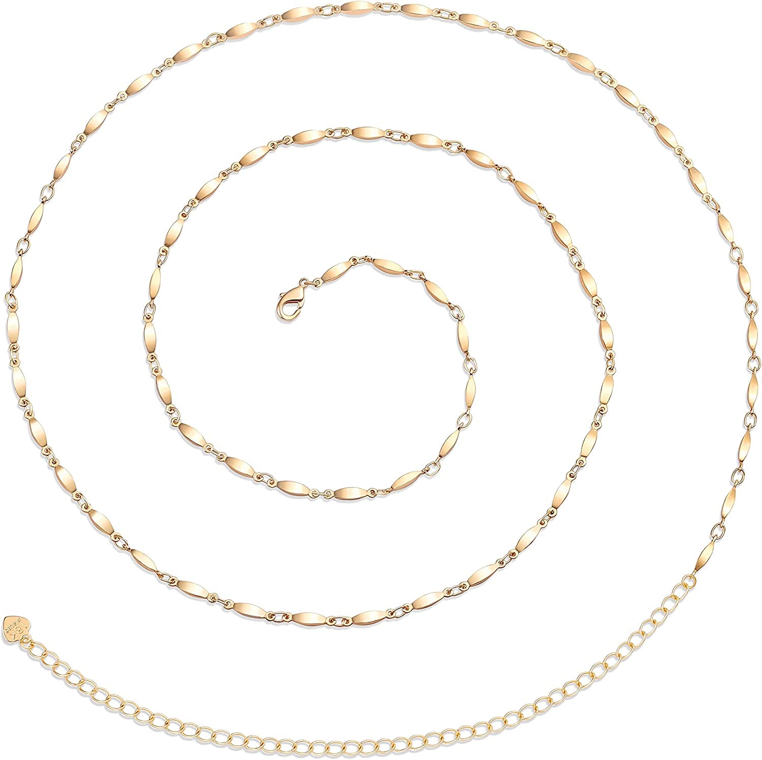 PEARLADA Minimalist Beach Bikini Body Chain 18K Gold Pearl Belly Chain Adjustable Shell Charms Trendy Jewelry Handmade for Women Sexy Waist Chain Apparel & Accessories > Jewelry > Body Jewelry PEARLADA 5. Faceted bar Link