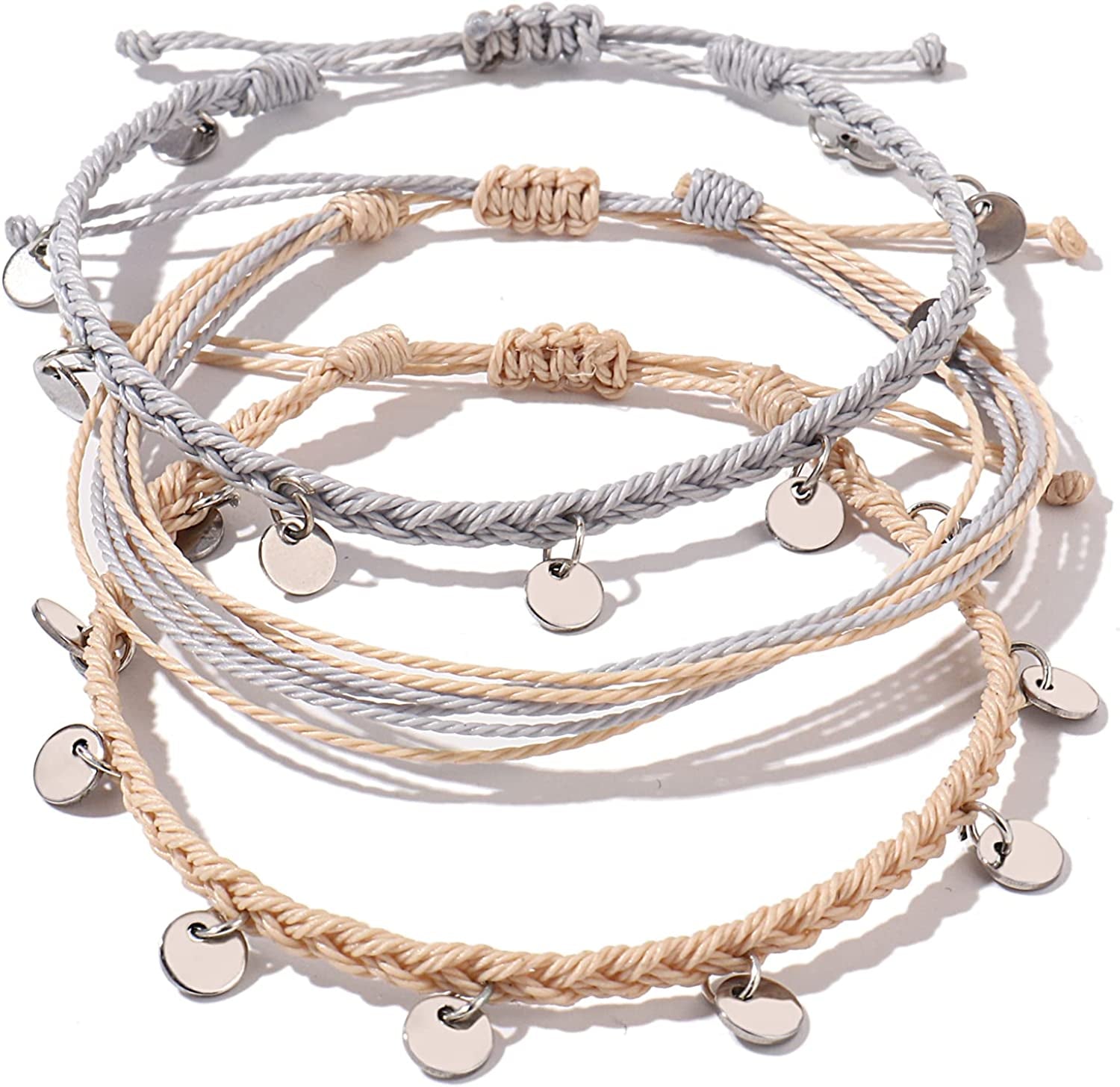 FANCY SHINY String Ankle Bracelets Waterproof Rope Anklets Braided Beach Boho Coin Anklets Cute Friendship Foot Jewelry for Women Teen Girls Apparel & Accessories > Jewelry > Anklets FANCY SHINY Ivory/Gray