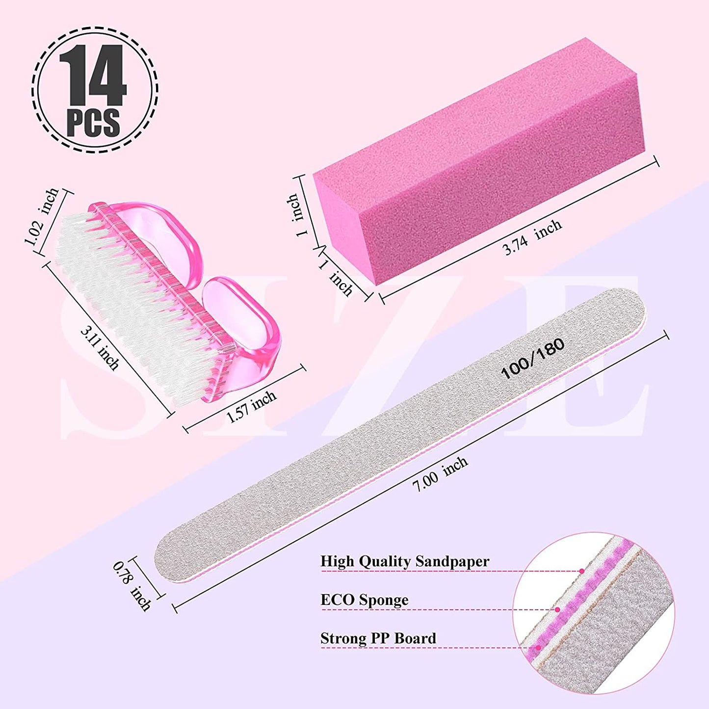 Nail Files and Buffers,Morgles Professional Manicure Tools 6Pcs Rectangular Nail Buffer Blocks 6Pcs 100/180 Grit Nail File 2Pcs Brush for Natural Acrylic Nails,14-Pack(Multi-Colored) Health & Beauty > Personal Care > Cosmetics > Cosmetic Tools > Nail Tools MORGLES