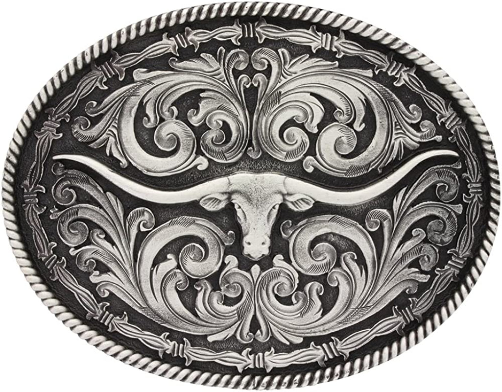 Montana Silversmiths Longhorn Collection Western Attitude Belt Buckle Apparel & Accessories > Clothing Accessories > Belt Buckles Montana Silversmiths Rope and Barbed Wire Longhorn