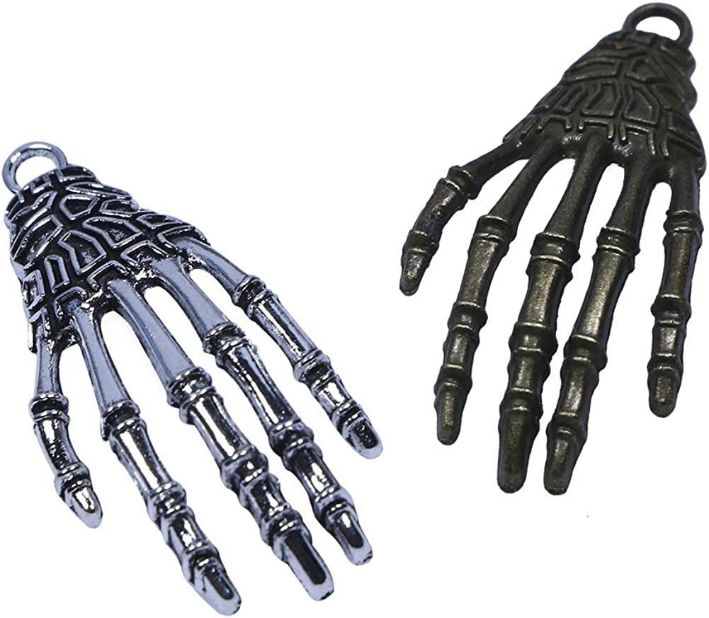 Shapenty Metal Skeleton Skull Hand Claws Charm Accessories Punk Horror Bone Claw for Halloween Party Decoration and Necklace Pendant Earrings Key Chain Jewelry Making, Antique Silver and Bronze, 20PCS Apparel & Accessories > Jewelry > Charms & Pendants Shapenty