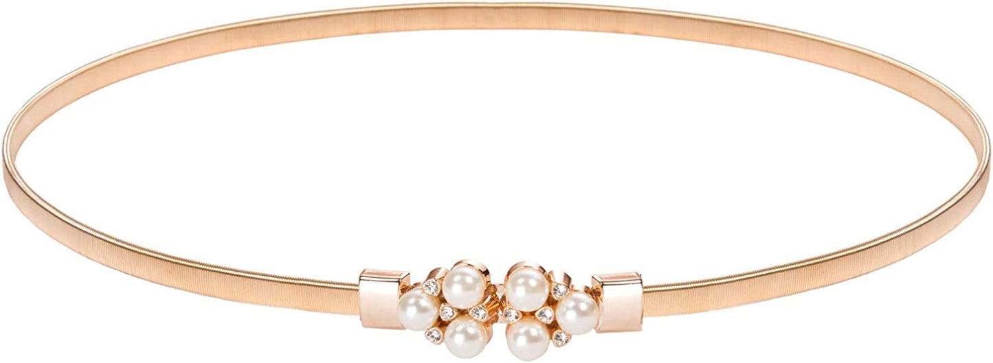 GRACE KARIN Women Skinny Metal Cinch Belt Gold Waistband Elastic Waist Belt CL633 Apparel & Accessories > Clothing Accessories > Belts GRACE KARIN Gold(pearl+rhinestone) X-Large