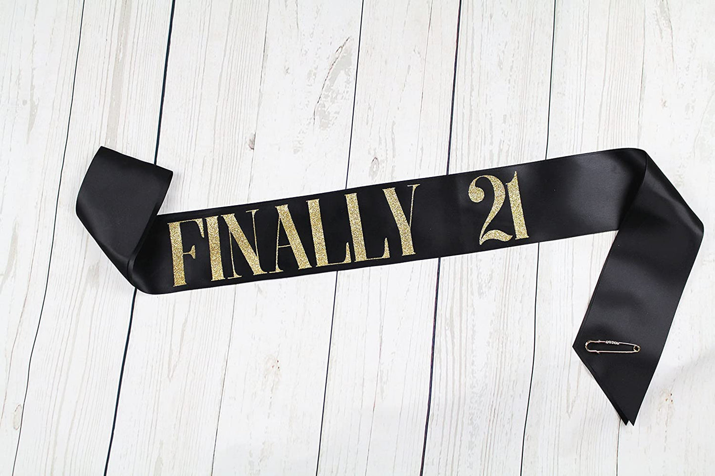 Dulcet Downtown Black Satin Finally 21 Birthday Sash with Gold Glitter Apparel & Accessories > Clothing Accessories > Sashes Dulcet Downtown