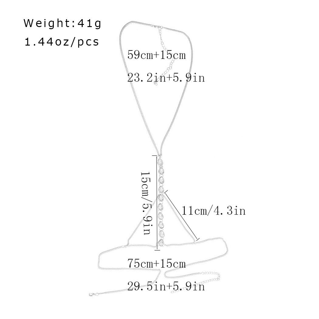 Reetan Boho Body Chain Rhinestone Bikini Chest Chains Beach Harness Chain Rave Party Body Jewelry Accessories for Women and Girls (Silver) Apparel & Accessories > Jewelry > Body Jewelry REETAN