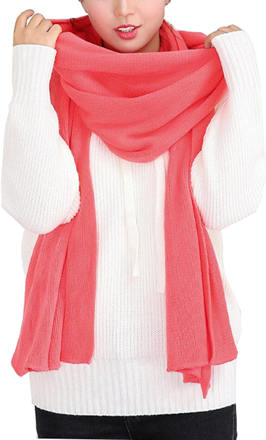 Wander Agio Women'S Warm Long Shawl Winter Warm Large Scarf Pure Color Apparel & Accessories > Clothing Accessories > Scarves & Shawls Wander Agio Rose Red