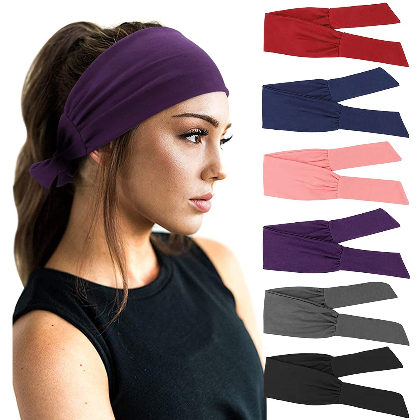 DRESHOW 6 PCS Adjustable Headbands for Women Knotted Headbands Cotton Elastic Non-Slip Fashion Hair Bands for Workout Sports Running Yoga Apparel & Accessories > Clothing Accessories > Bandanas & Headties DRESHOW 6 Pack: Red/Black/Dark Purple/Coral Red/Navy Blue/Silvery Grey