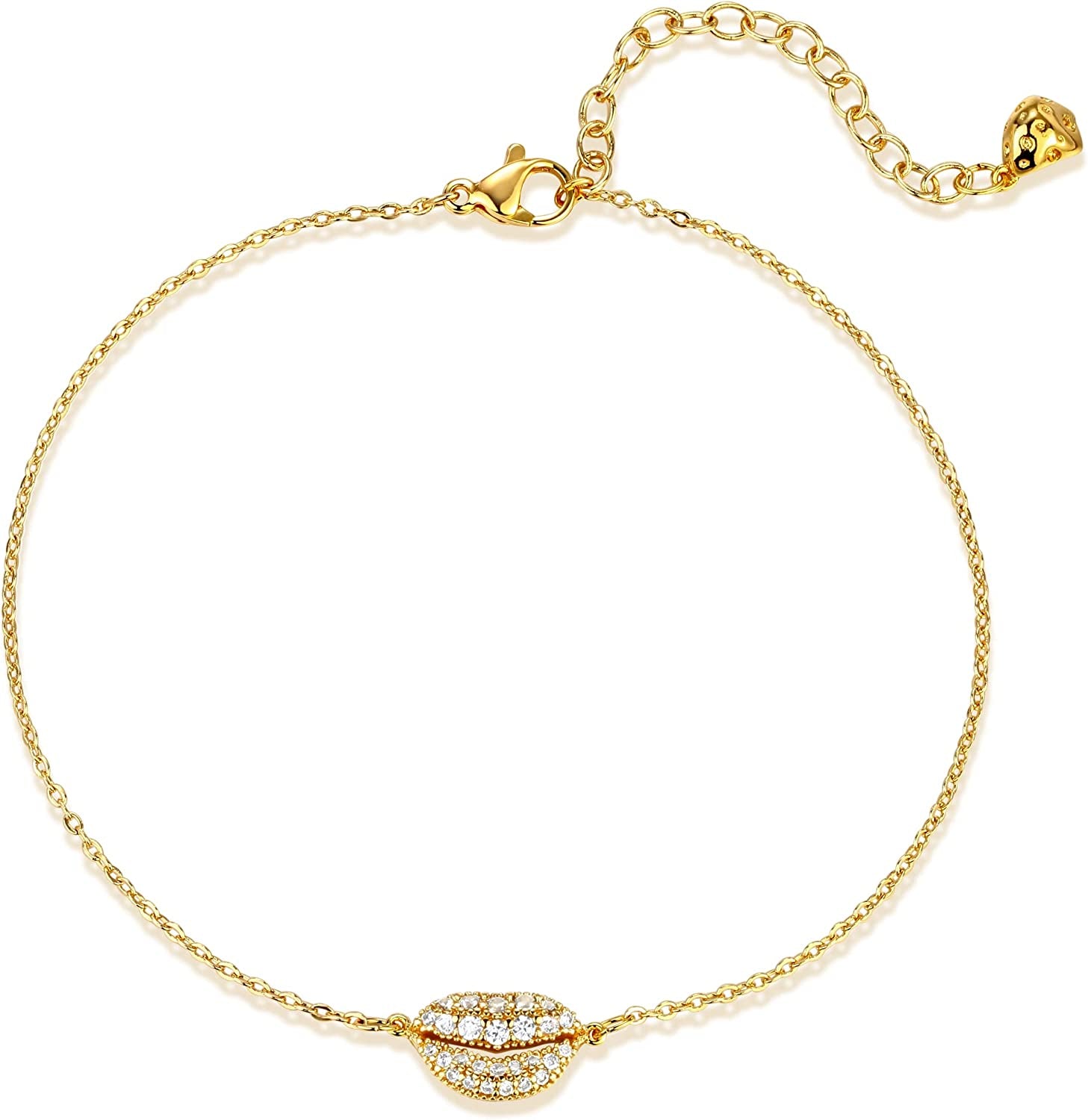 LOYATA Dainty Ankle Bracelet,14K Gold Plated Tiny Bead Anklet Dainty White Cubic Zirconia Cross Tassel Foot Chain Cute Lucky Moon Evil Eye Foot Jewelry Boho Anklets for Women Apparel & Accessories > Jewelry > Anklets LOYATA Lip