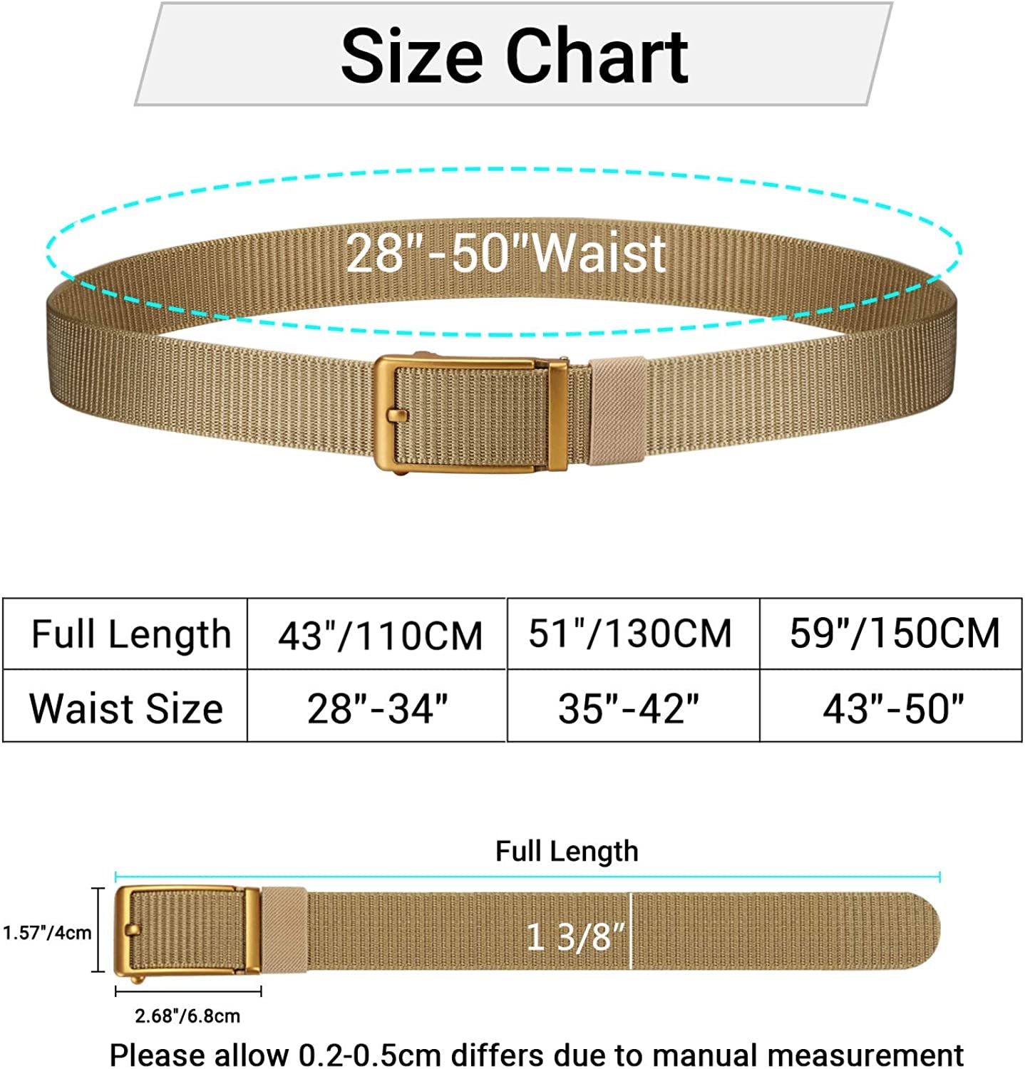 ITIEZY Men'S Nylon Ratchet Belt 2Pack, Adjustable Web Military Tactical Belt with Automatic Slide Buckle, Trim to Fit Apparel & Accessories > Clothing Accessories > Belts ITIEZY