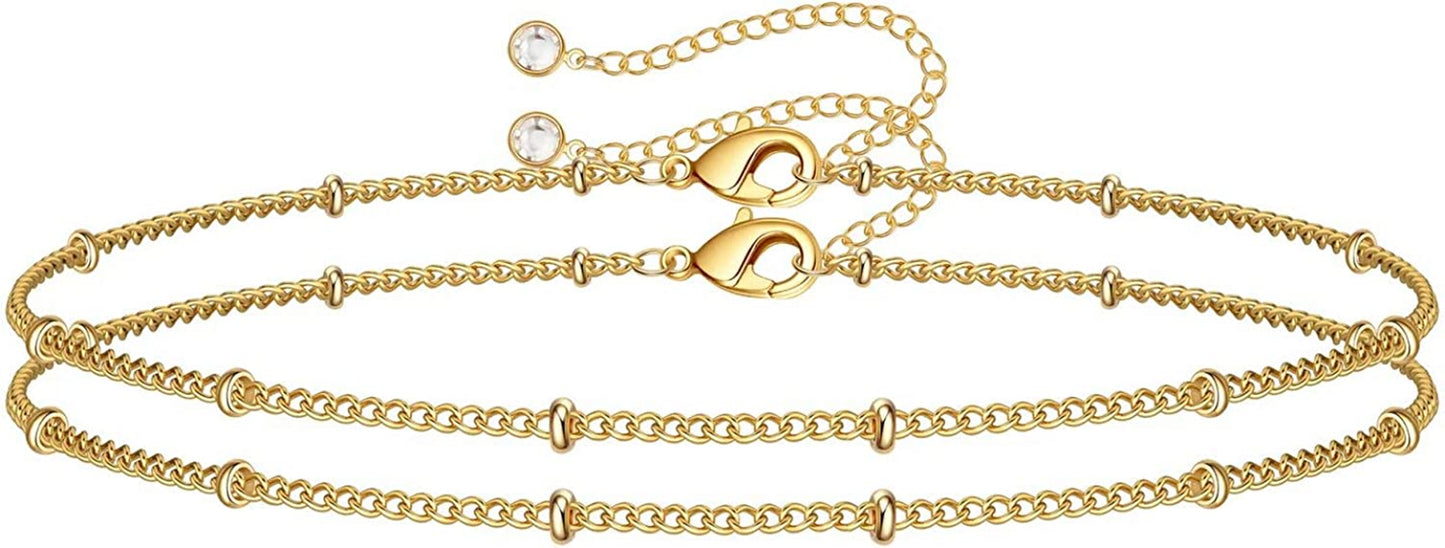 Dainty Gold Bracelets for Women, 14K Gold Filled Adjustable Layered Bracelet Cute Evil Eye Oval Chain Pearl Bar Turtle Gold Bracelets for Women Jewelry Apparel & Accessories > Jewelry > Bracelets Turandoss Layered Beads Chain
