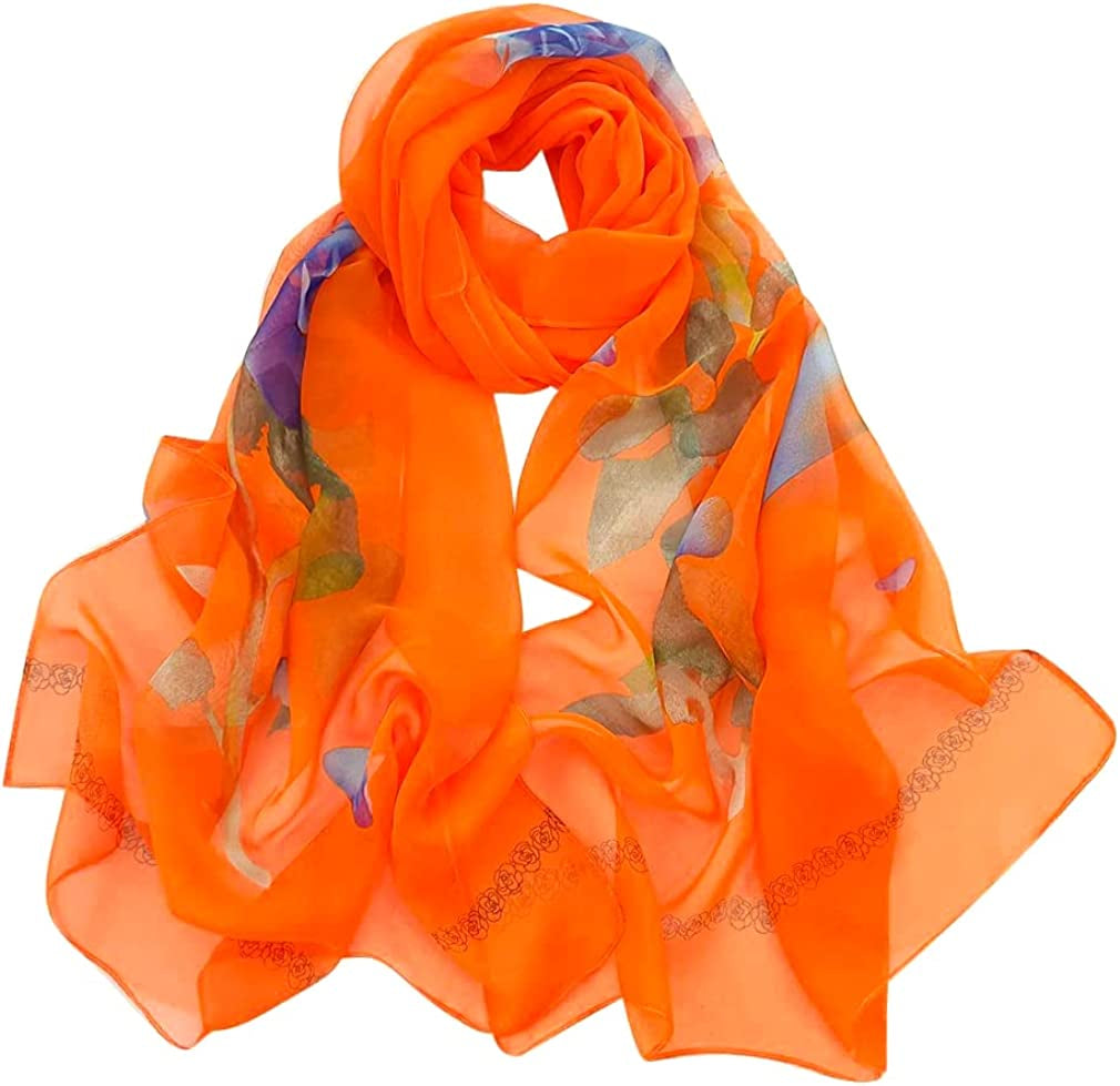 E-Clover Women Soft Floral Print Shawl Chiffon Sheer Scarf Apparel & Accessories > Clothing Accessories > Scarves & Shawls E-Clover B-flower Orange