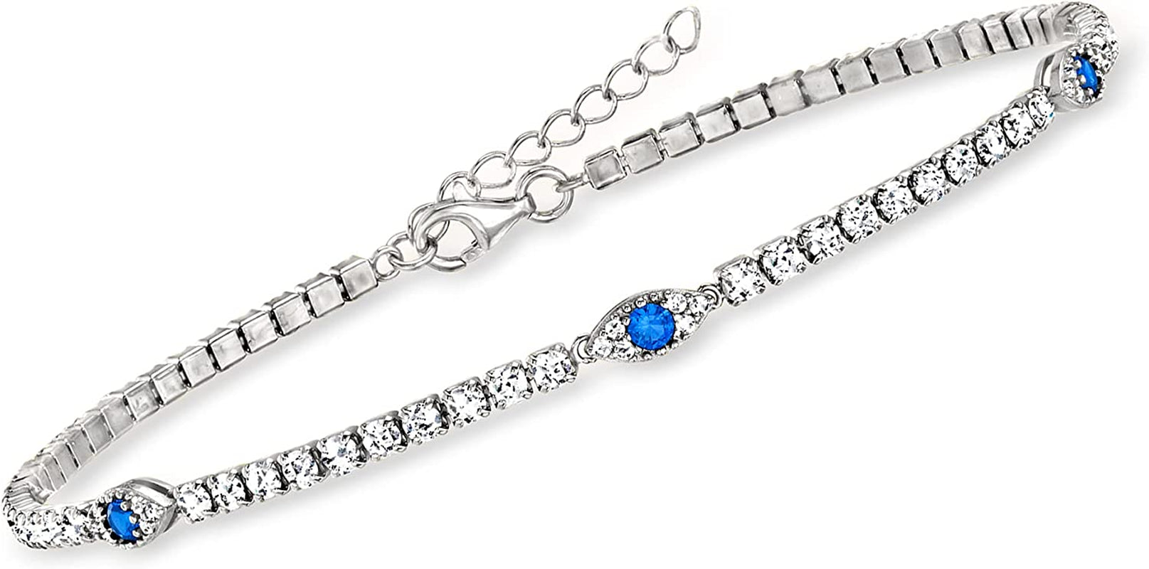 Ross-Simons 3.60 Ct. T.W. CZ and .30 Ct. T.W. Simulated Sapphire Evil Eye Anklet in Sterling Silver. 9 Inches Apparel & Accessories > Jewelry > Anklets Ross-Simons