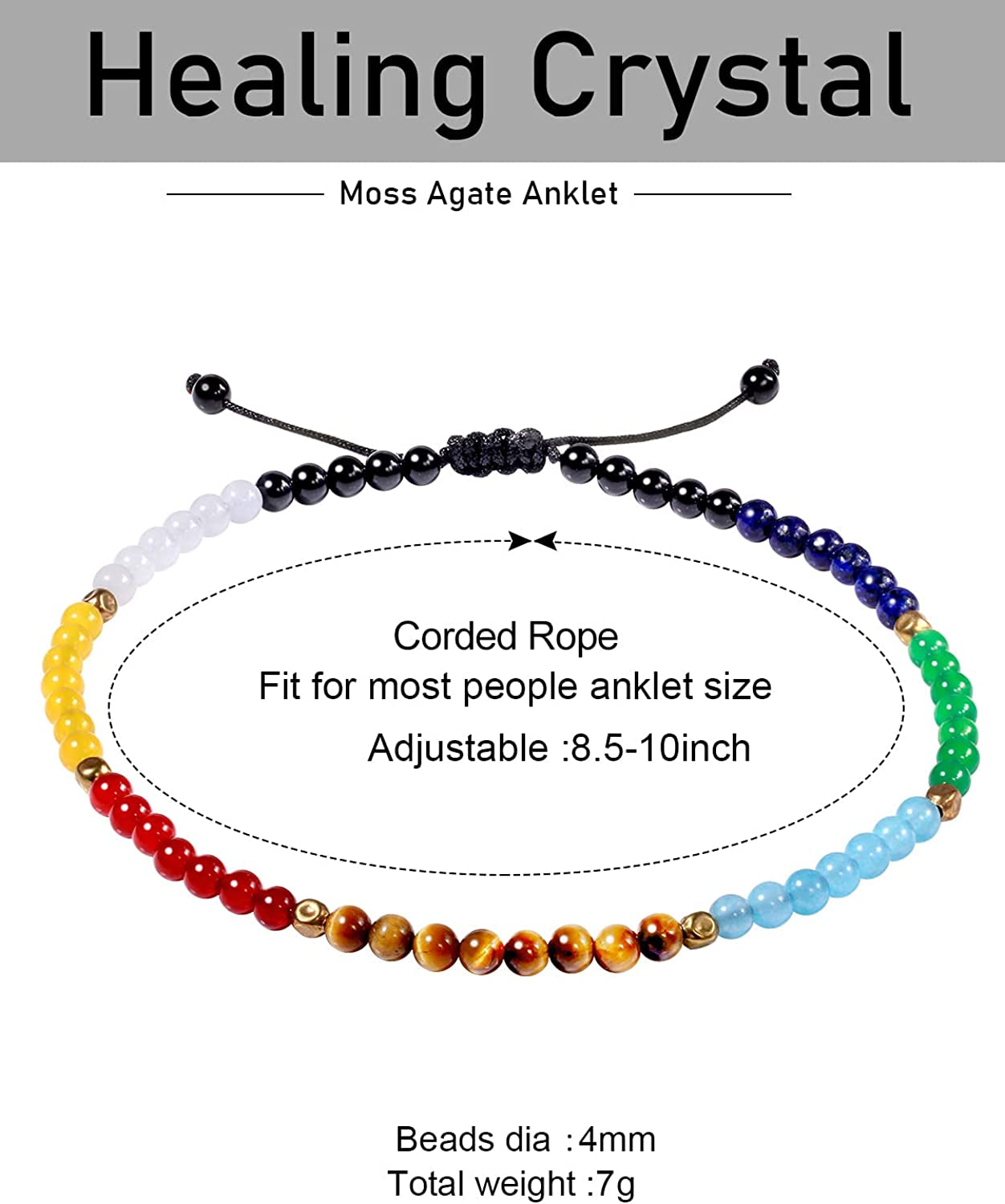 Jewever 7 Chakra Anklet Bracelet for Women Beach Foot Energy Healing Gemstone and Crystals Yoga Worry Stone Balancing Meditation Apparel & Accessories > Jewelry > Anklets Jewever