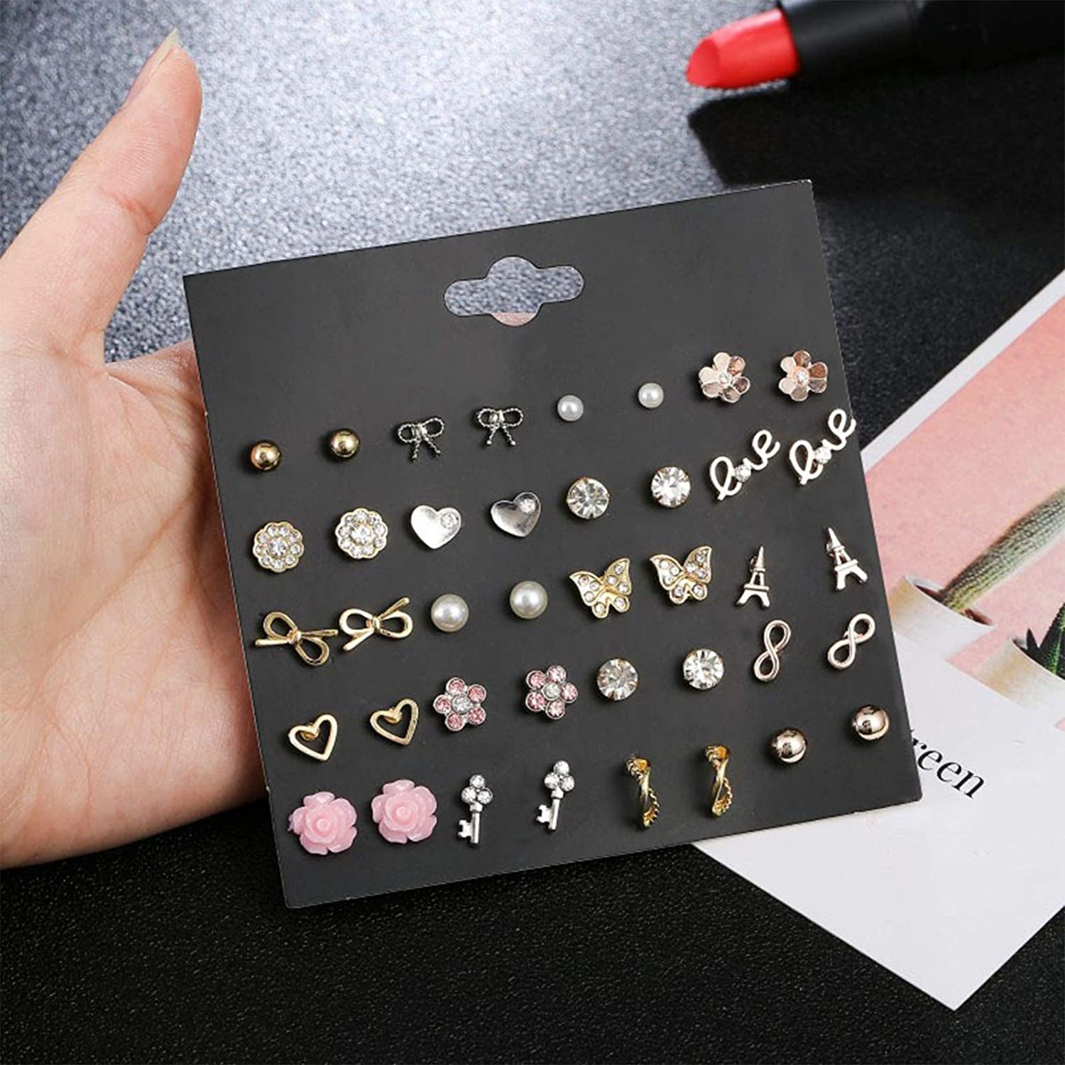 NEWITIN 100 Pairs Colorful Cute Stud Earrings for Girls Hypoallergenic Earrings Stainless Steel Earrings for Women Apparel & Accessories > Jewelry > Earrings NEWITIN
