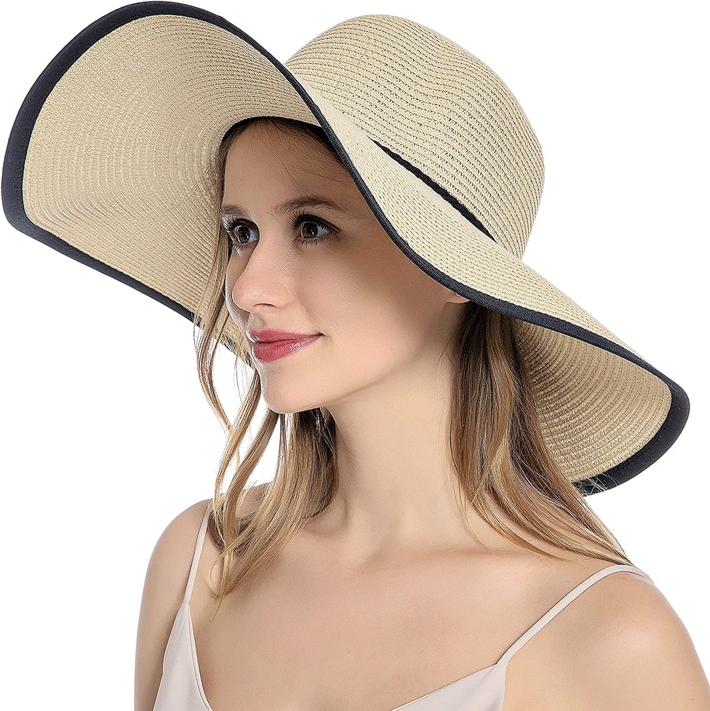 Muryobao Womens Sun Straw Hat Wide Brim UV UPF 50 Summer Hat Foldable Roll up Floppy Beach Cap for Women Apparel & Accessories > Clothing Accessories > Hats Muryobao Beige