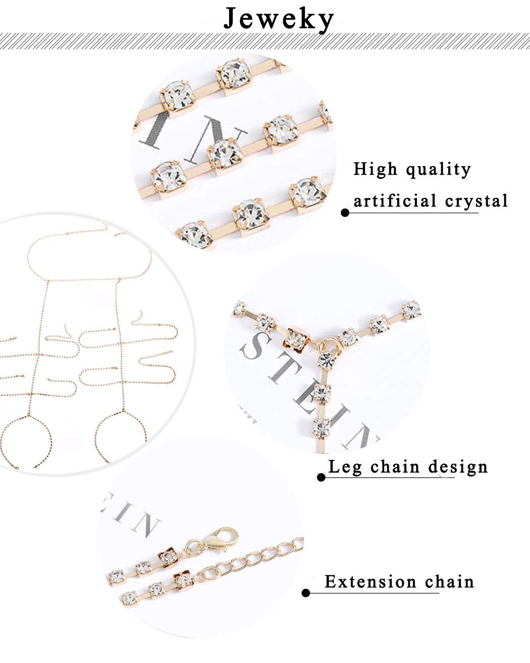 Jeweky Boho Layered Leg Chain Crystal Body Chains Sexy Belly Harness Beach Nightclub Rave Waist Body Accessories Jewelry for Women and Girls (Gold) Apparel & Accessories > Jewelry > Body Jewelry Jeweky