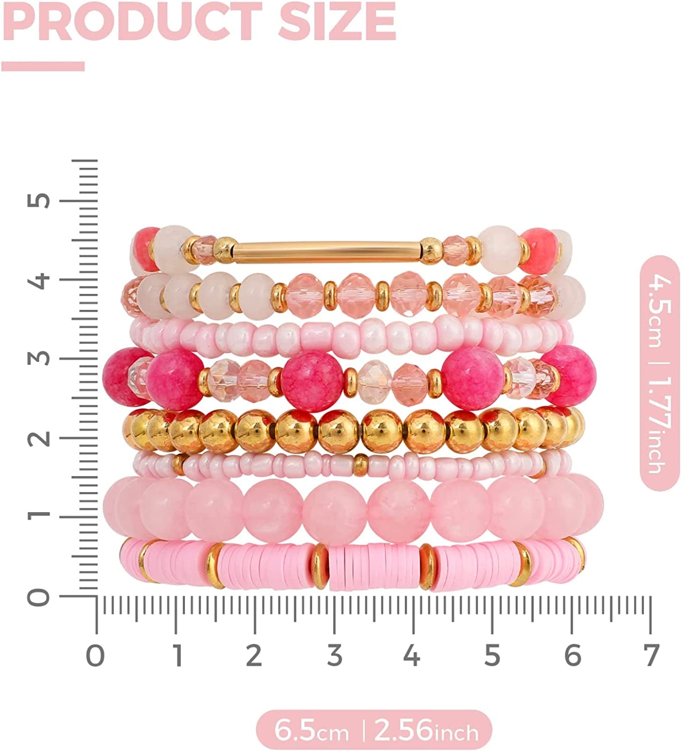 Bohemian Multi-Layer Beaded Stacking Pink Bracelets, 8 Pcs Versatile Strand Stretch Sparkly Crystal Beads Wrap Slip-On Cuff Bangle Set Apparel & Accessories > Jewelry > Bracelets IDEAJOY