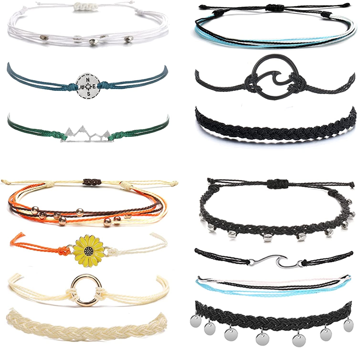 HUASAI Vsco String Bracelets for Teen Girls Women Waterproof Boho Rope Bracelets Wave Surfer Bracelets Summer Beach Anklets Apparel & Accessories > Jewelry > Anklets HUASAI Wave Anklets Set