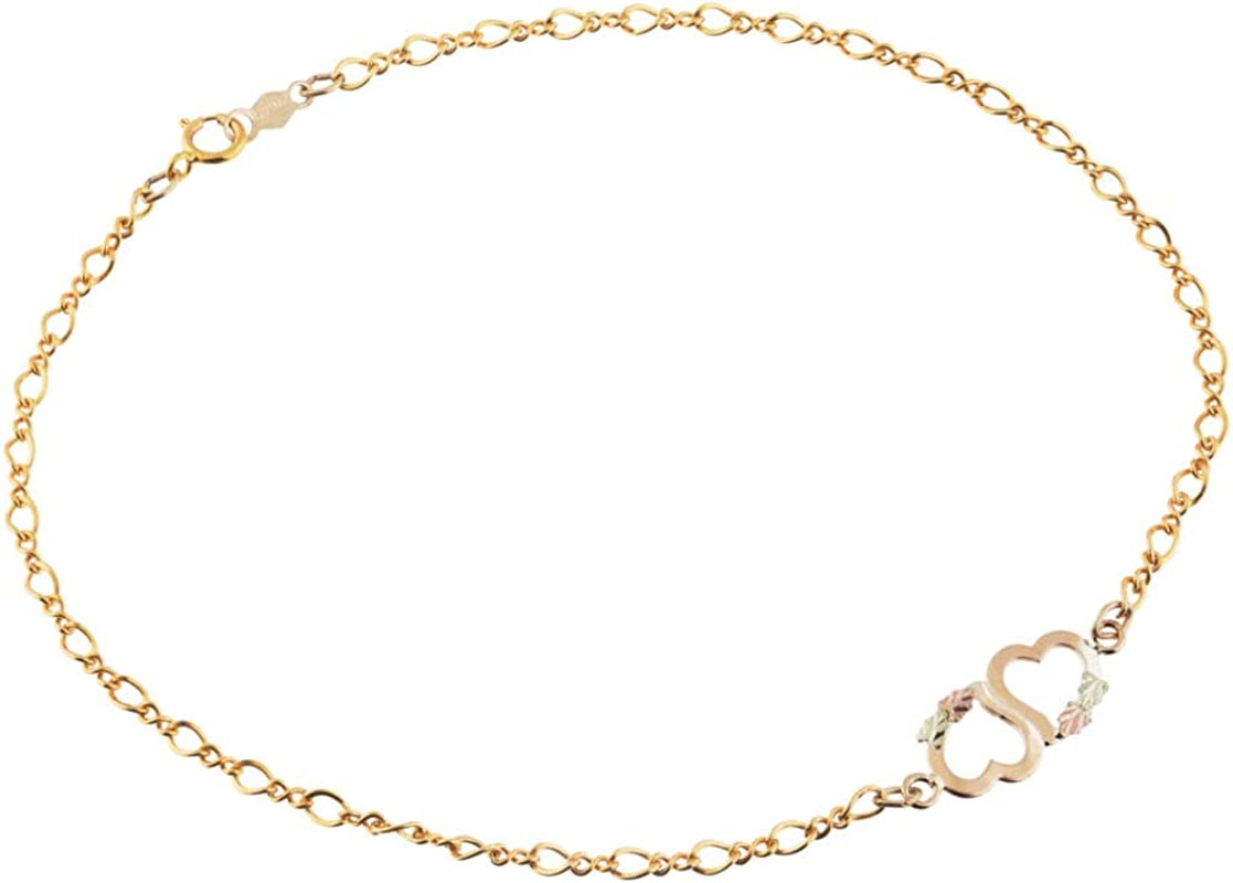 Two Hearts Ankle Bracelet, 10K Yellow Gold, 12K Green Gold, 12K Rose Gold Black Hills Gold Apparel & Accessories > Jewelry > Anklets The Men's Jewelry Store 9.25 Inches